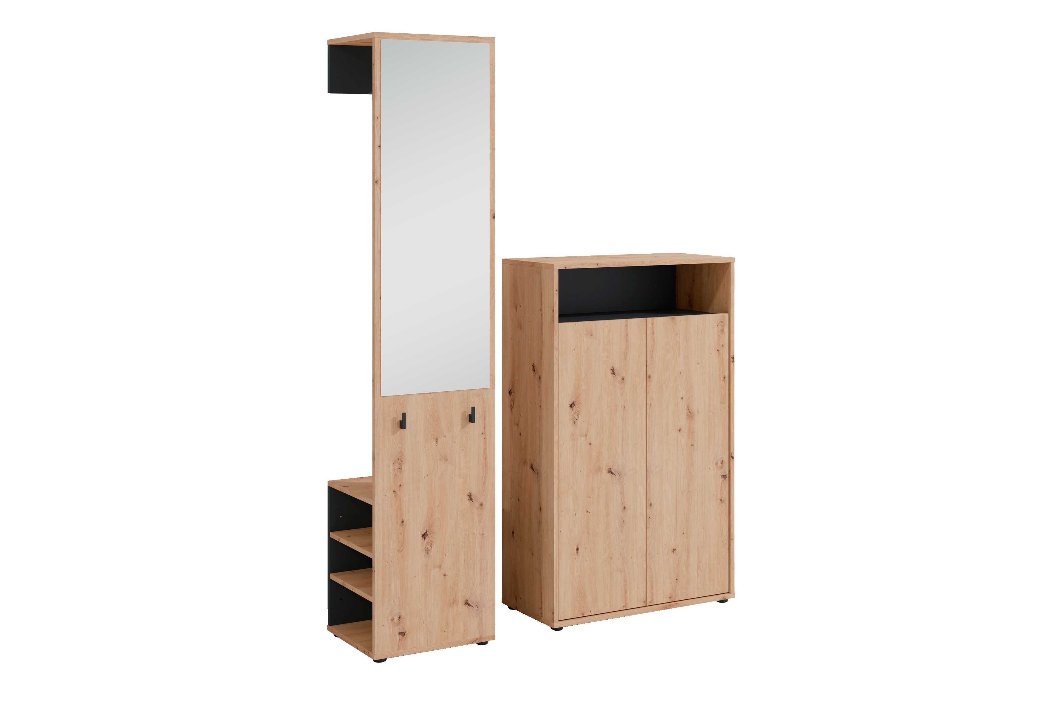 byLIVING Garderoben-Set LYON, Breite 110 cm, Artisan Eiche (Eiche-Optik)/schwarz 