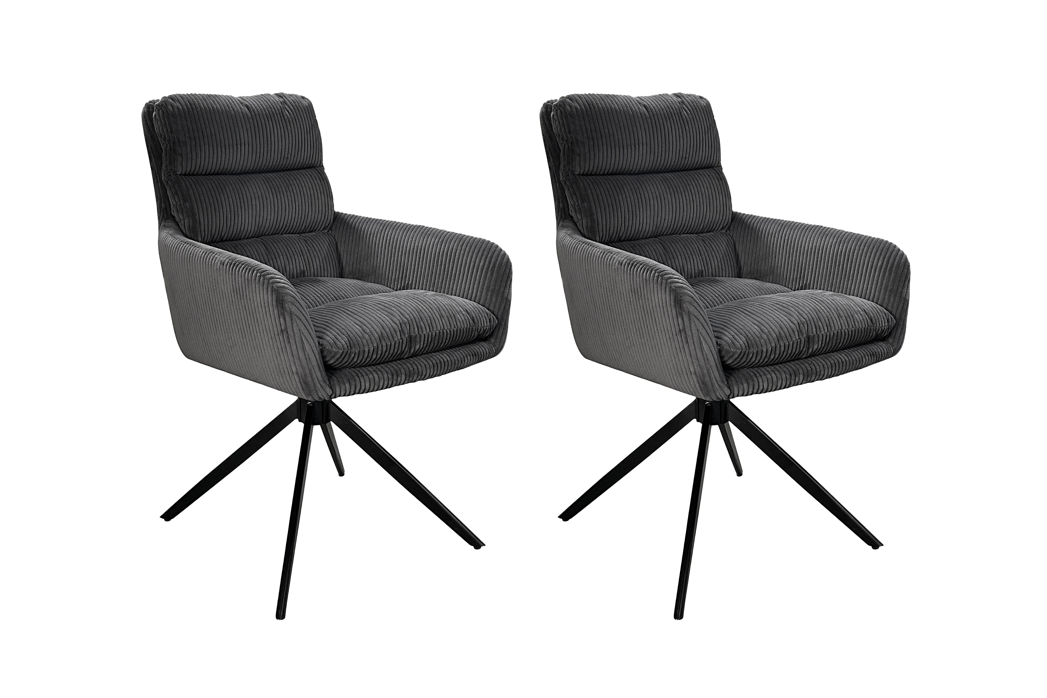 byLIVING Esszimmerstuhl PURA, 2-er Set, Cordbezug dunkelgrau, Gestell schwarz 