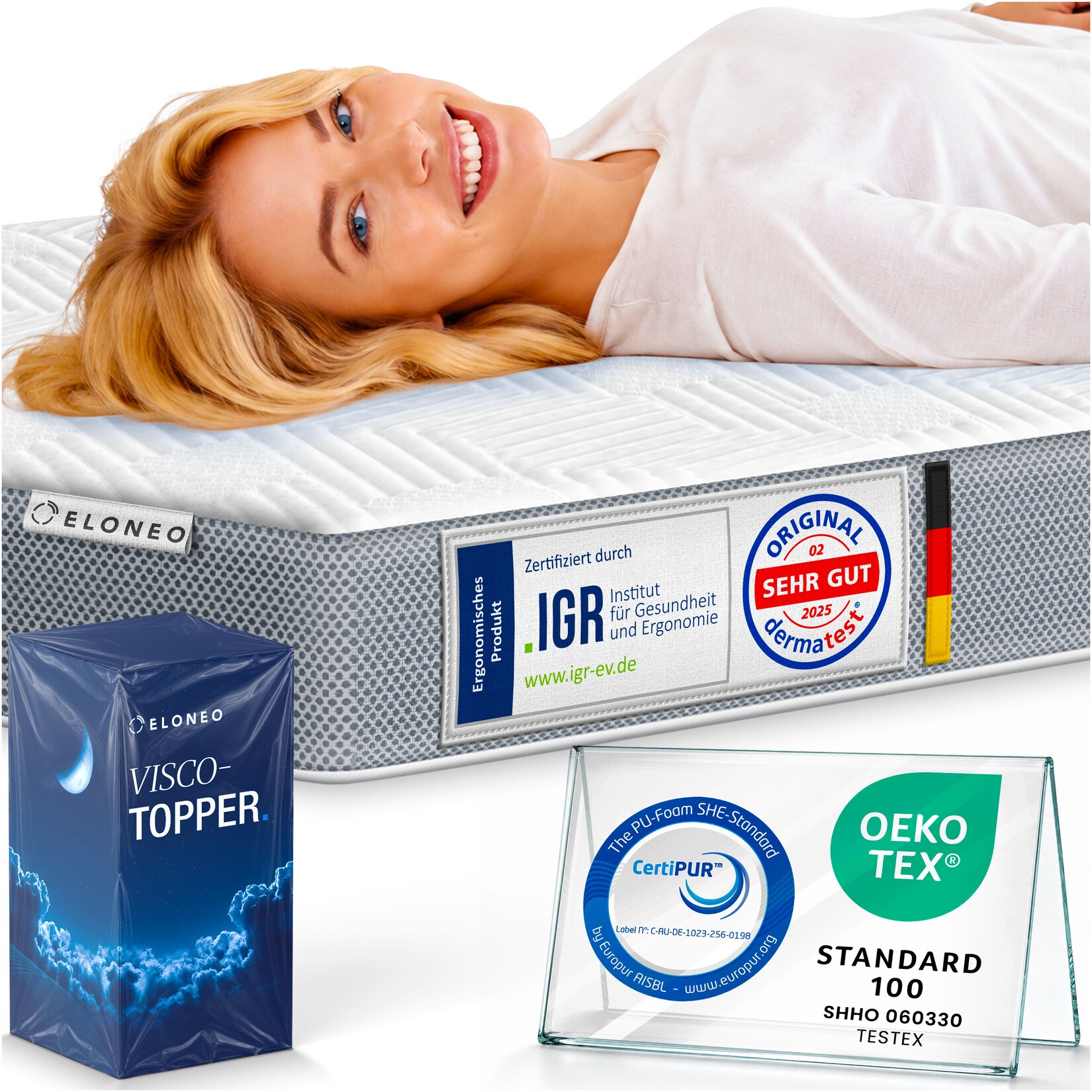 ELONEO Visco Topper Matratzenauflage 180 x 200 x 5 cm