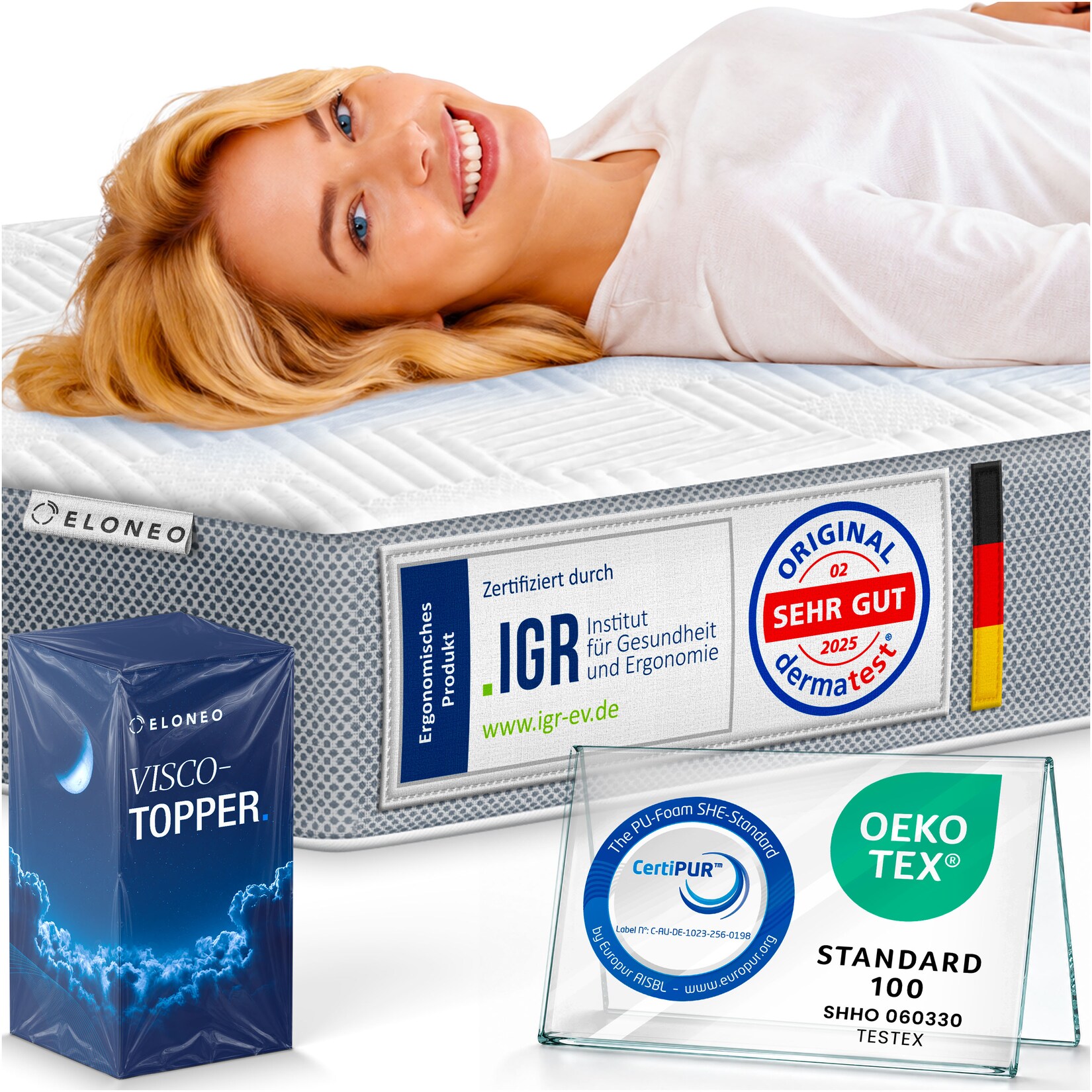 ELONEO Visco Topper Matratzenauflage 160 x 200 x 8 cm