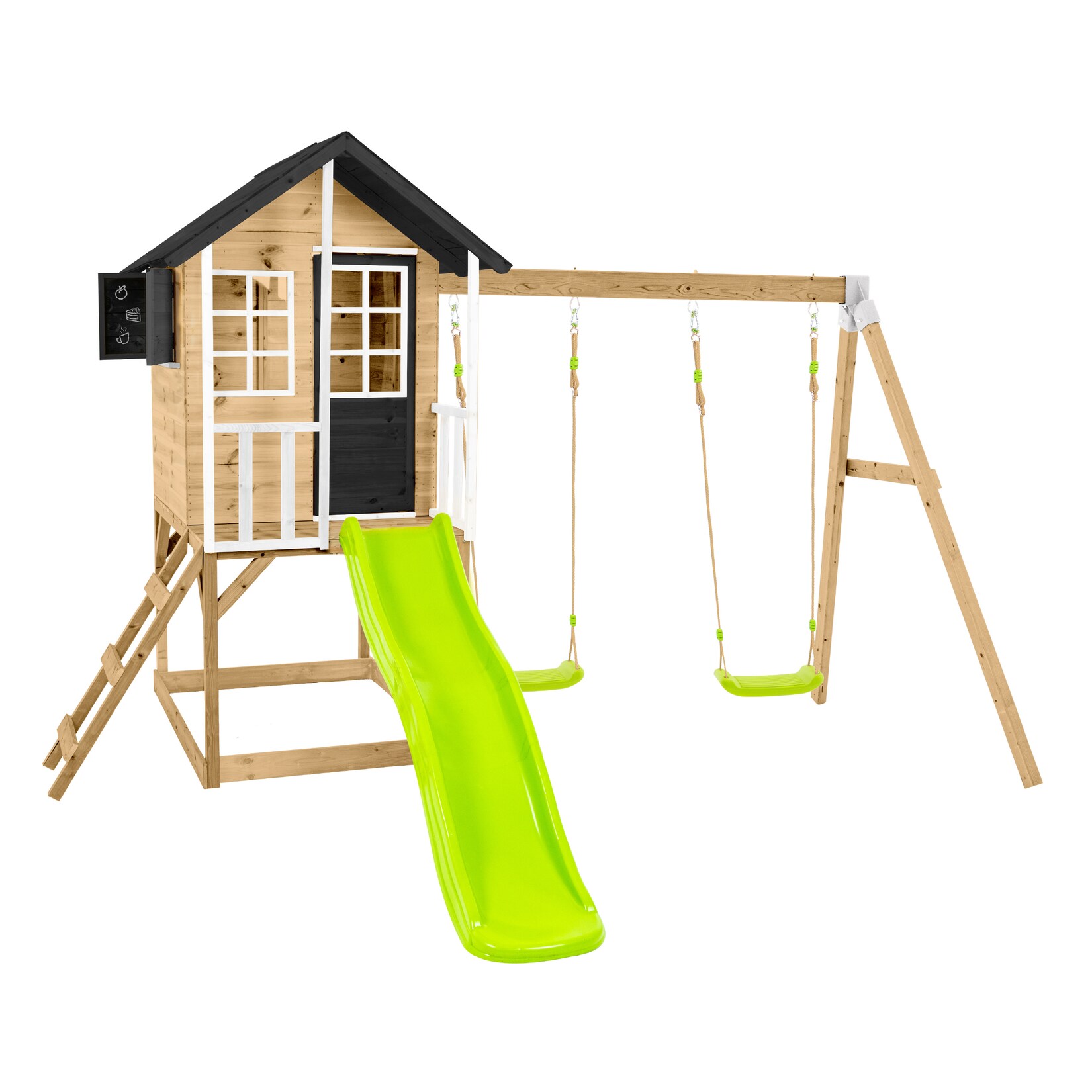 Zwerkules Spielhaus Holli 3   inkl. Rutsche & Doppelschaukel    370x352x224cm