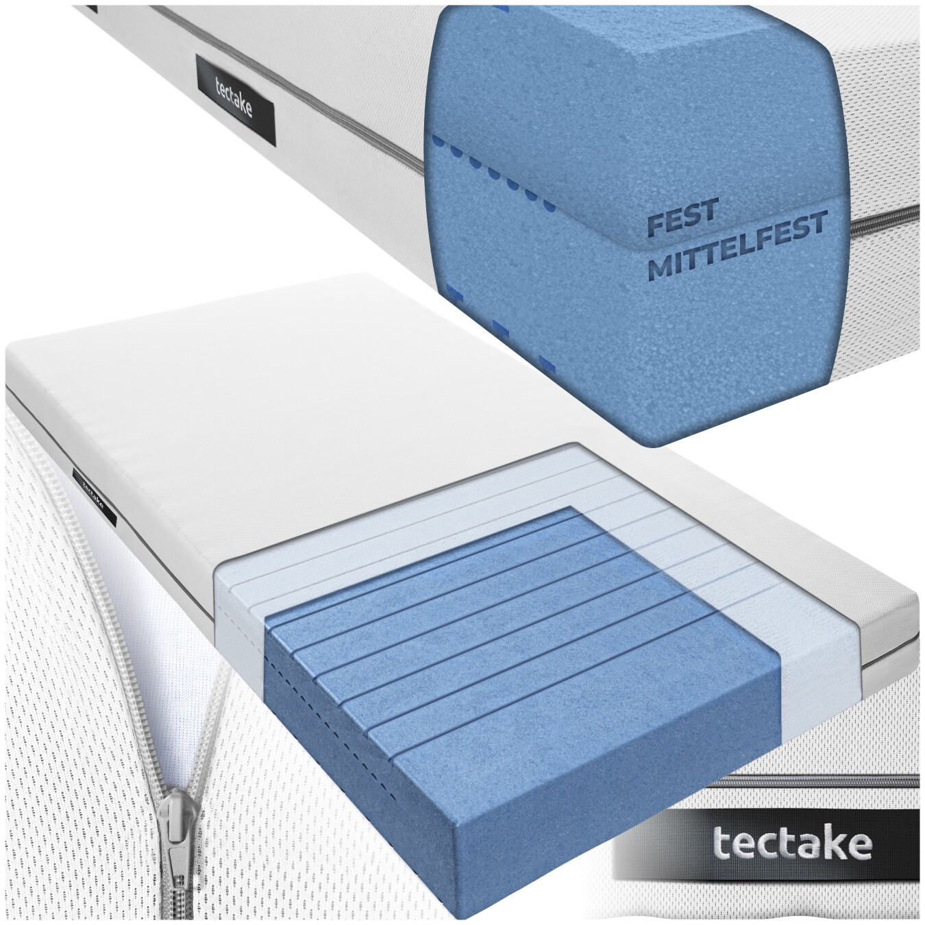 tectake&reg; Matratze, verschiedene Gr&ouml;&szlig;en, langlebig und formstabil, waschbarer Bezug aus atmungsaktivem 3D-Meshgewebe 