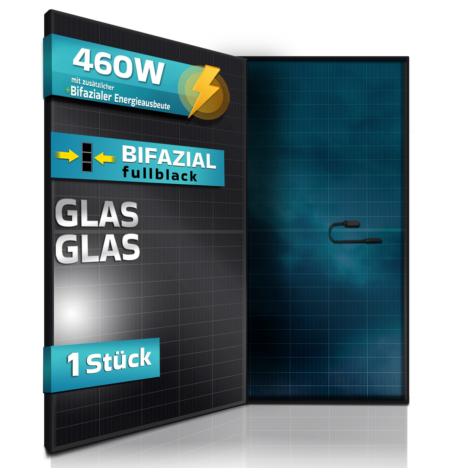 ® Solarmodul 460 W FULL BLACK Bifazial Glas/Glas PV Modul Solarpanel - PMax 460W Bifacial N-Type, für Balkonkraftwerk oder PV Solar Anlage