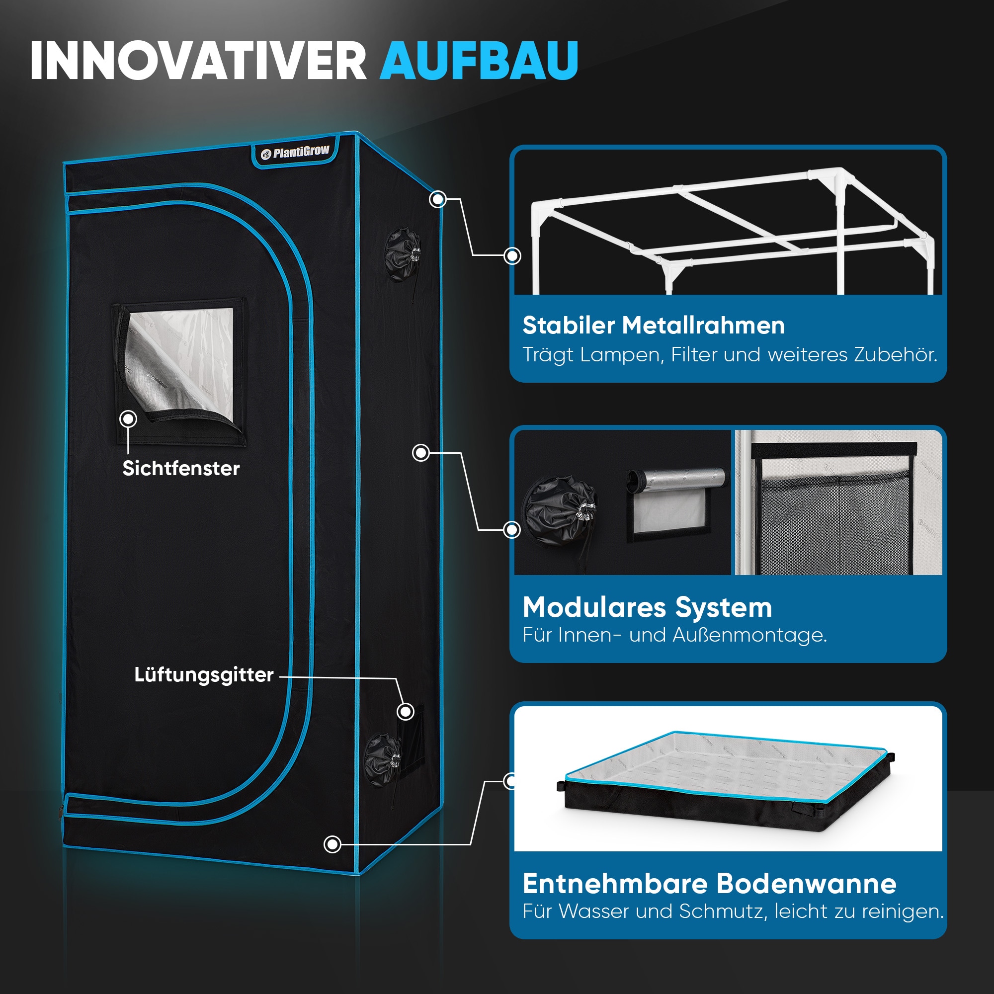 Growbox Komplettset &ndash; Indoor Gew&auml;chshaus mit 150W LED Vollspektrum Dimmbar, Carbon-Filter, Ventilator, Anzuchtzelt, Zuchtzelt - 80x80x180 