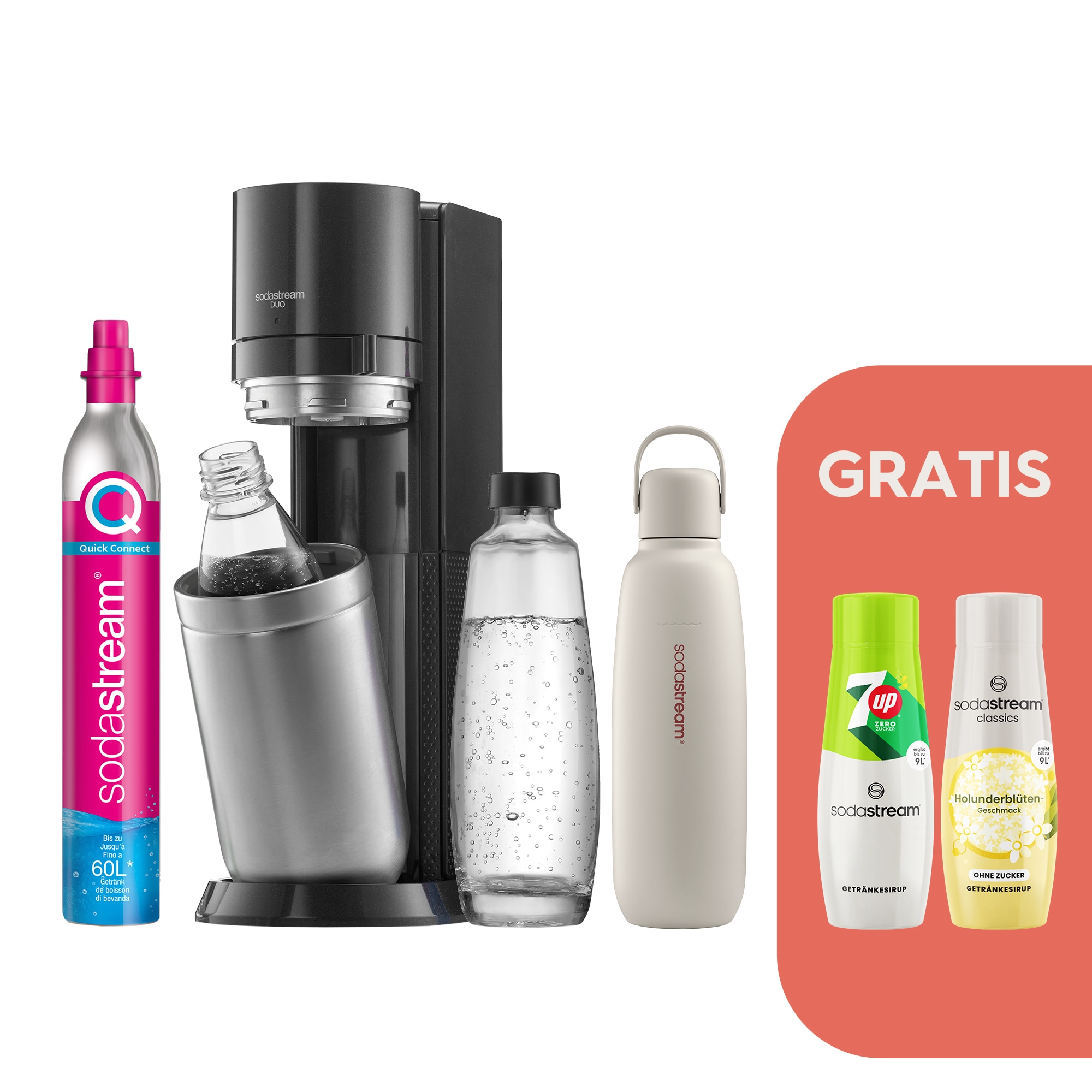 Sodastream DUO Titan Wassersprudler Bundle Titan (Sand) Allround + Sirup 