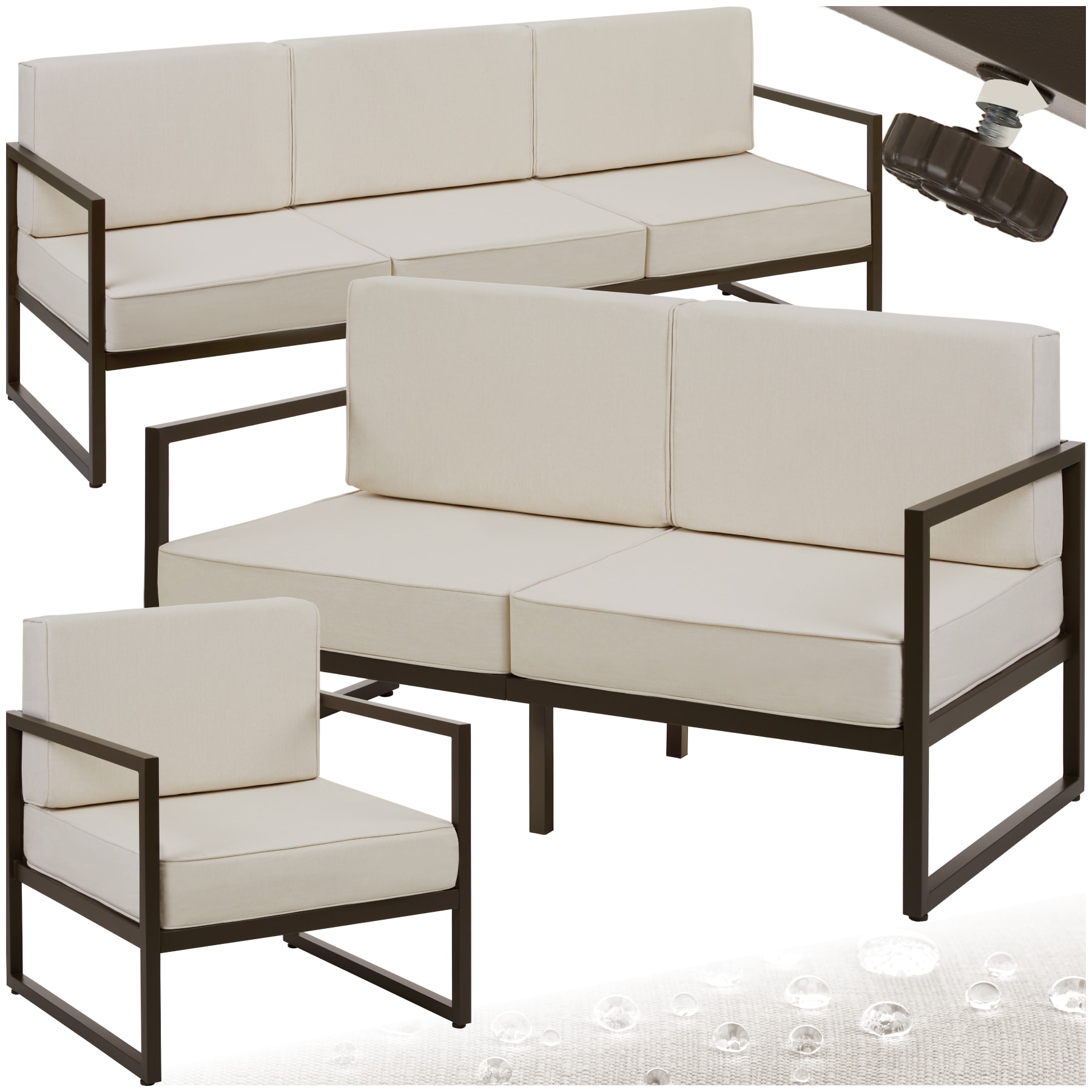 tectake&reg; Garten-Loungeset, f&uuml;r 6 Personen, Dicke der Sitzpolster 14 cm, pulverbeschichtete Stahlgestelle, h&ouml;henverstellbare F&uuml;&szlig;e 