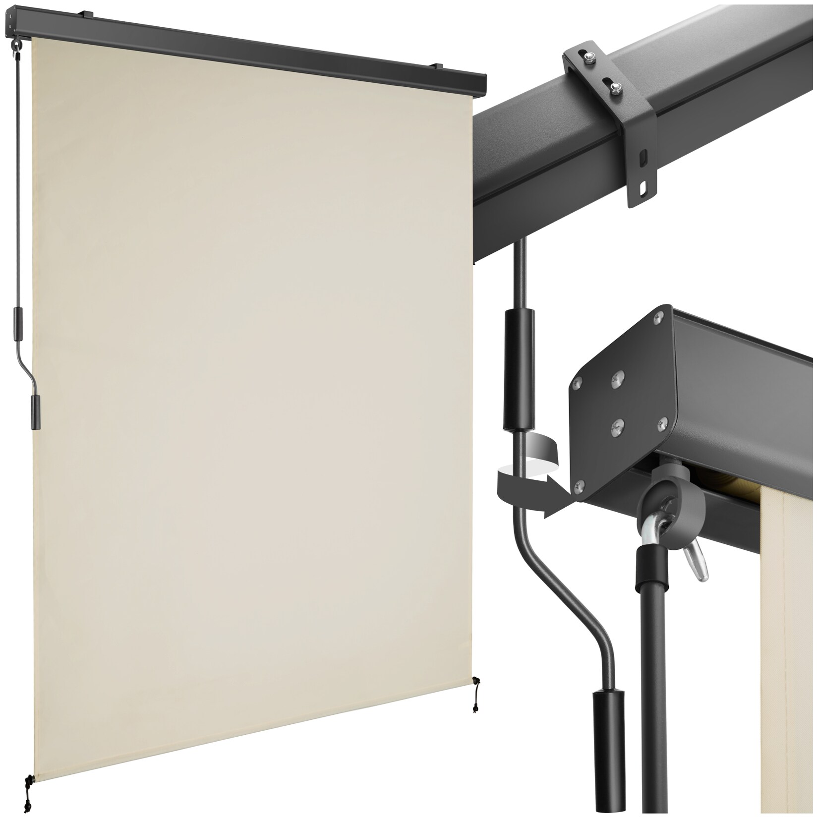 tectake® Senkrechtmarkise, verschiedene Größen, pulverbeschichtetes Aluminiumgehäuse, inkl. Wandhaltern