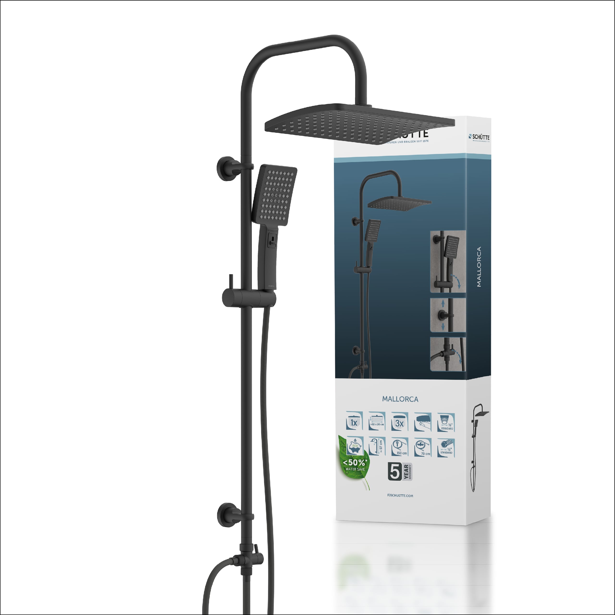 MALLORCA &Uuml;berkopfbrause-Set, Schwarz matt 