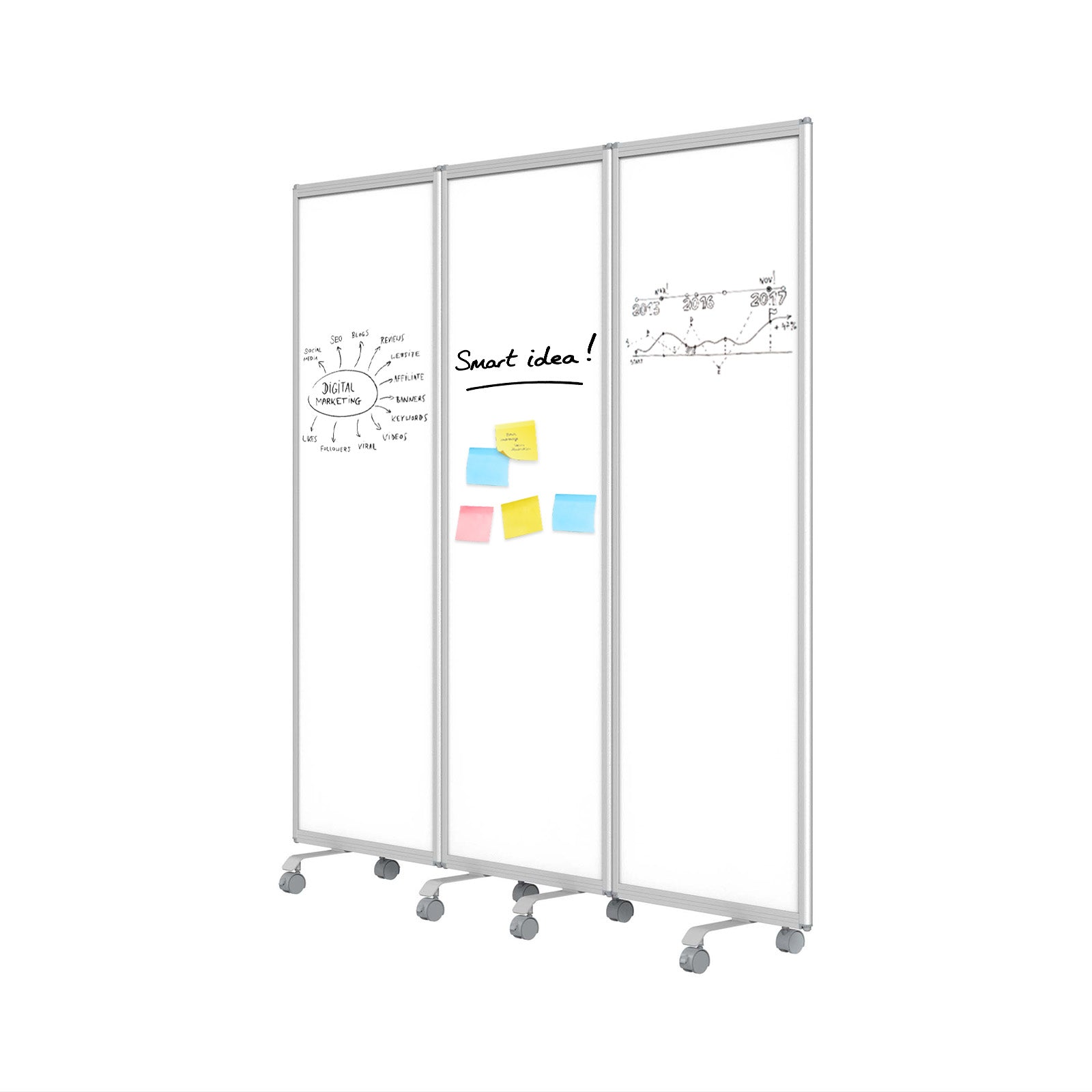 Master of Boards Mobile Trennwand | Pr&auml;sentationsboard | Whiteboardoberfl&auml;che | 3-teilig 