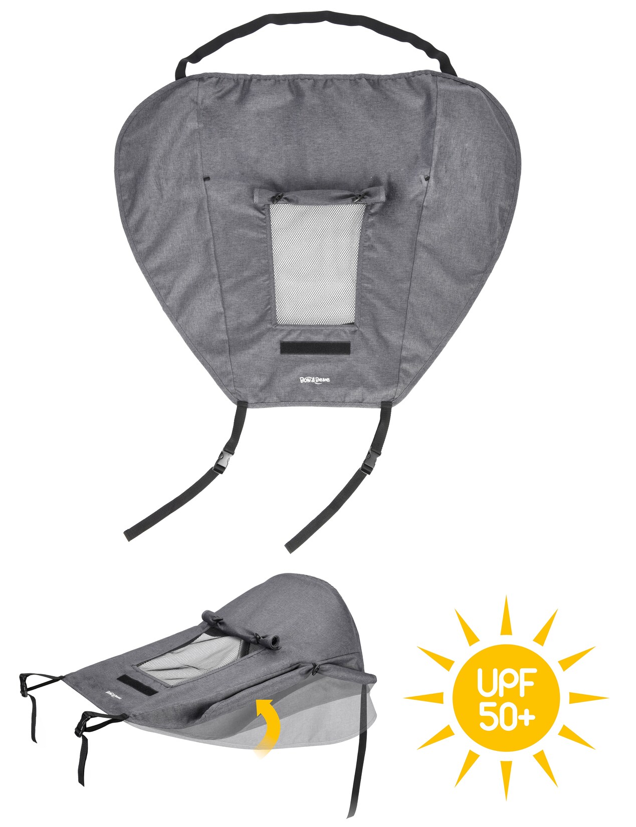 BON&BENE BON&BENE Sonnensegel für Kinderwägen Universal-Sonnenschutz mit UV-Schutz 50 Mit Sichtfenster & breiten Schattenflügeln