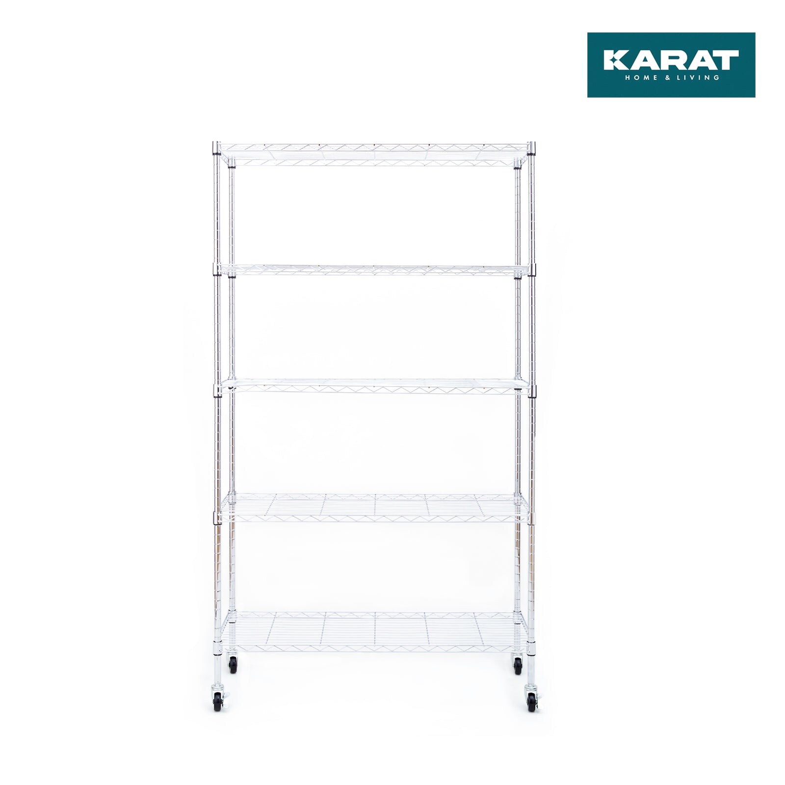 Gitterregal mit Rollen Maya   5 Böden   Für Wohnzimmer, Bad oder Keller   89 x 34 x 150 cm