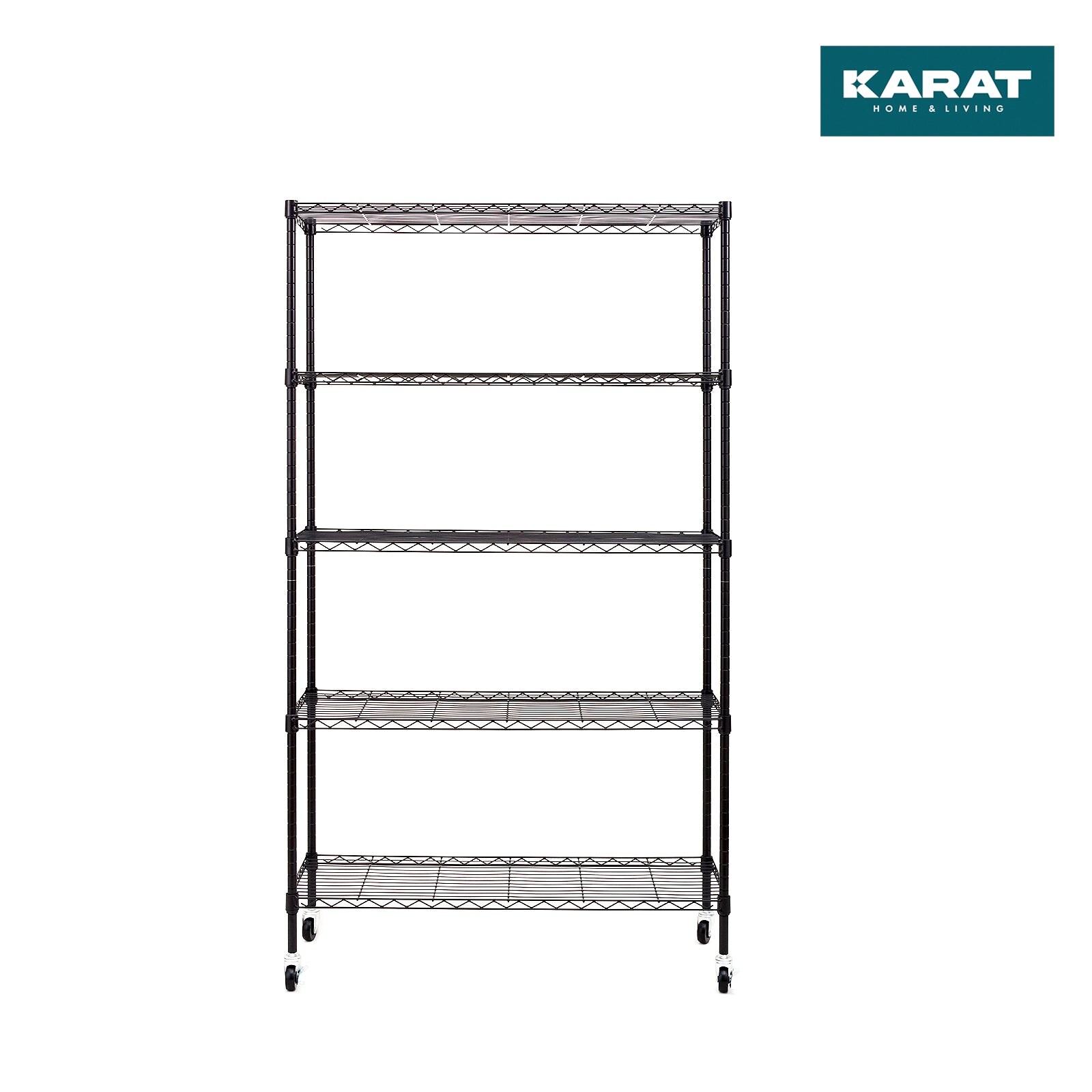 Gitterregal mit Rollen Maya   5 Böden   Für Wohnzimmer, Bad oder Keller   89 x 34 x 150 cm