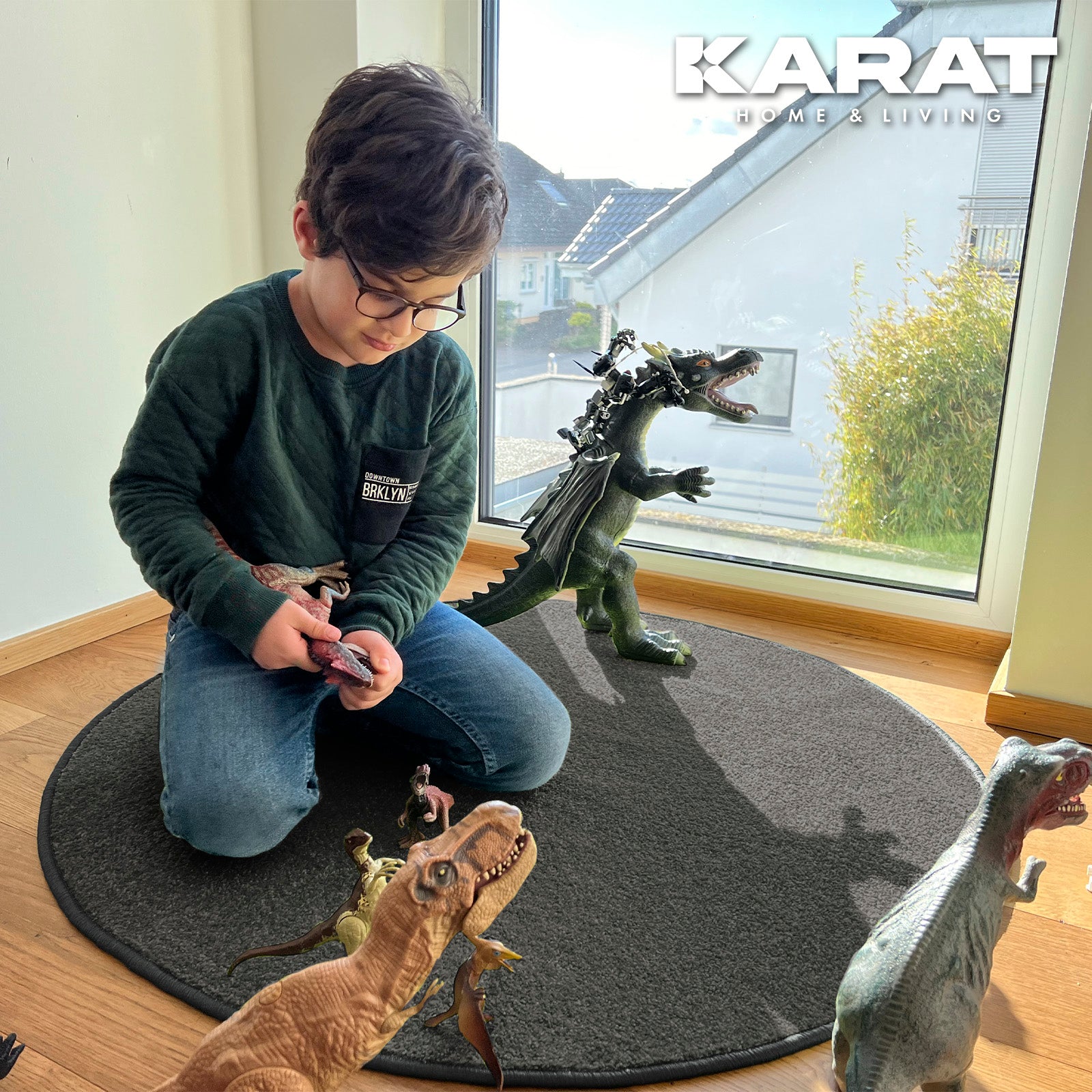 Karat homeliving Kinderspielteppich | Crocodile | Rund | Anthrazit 