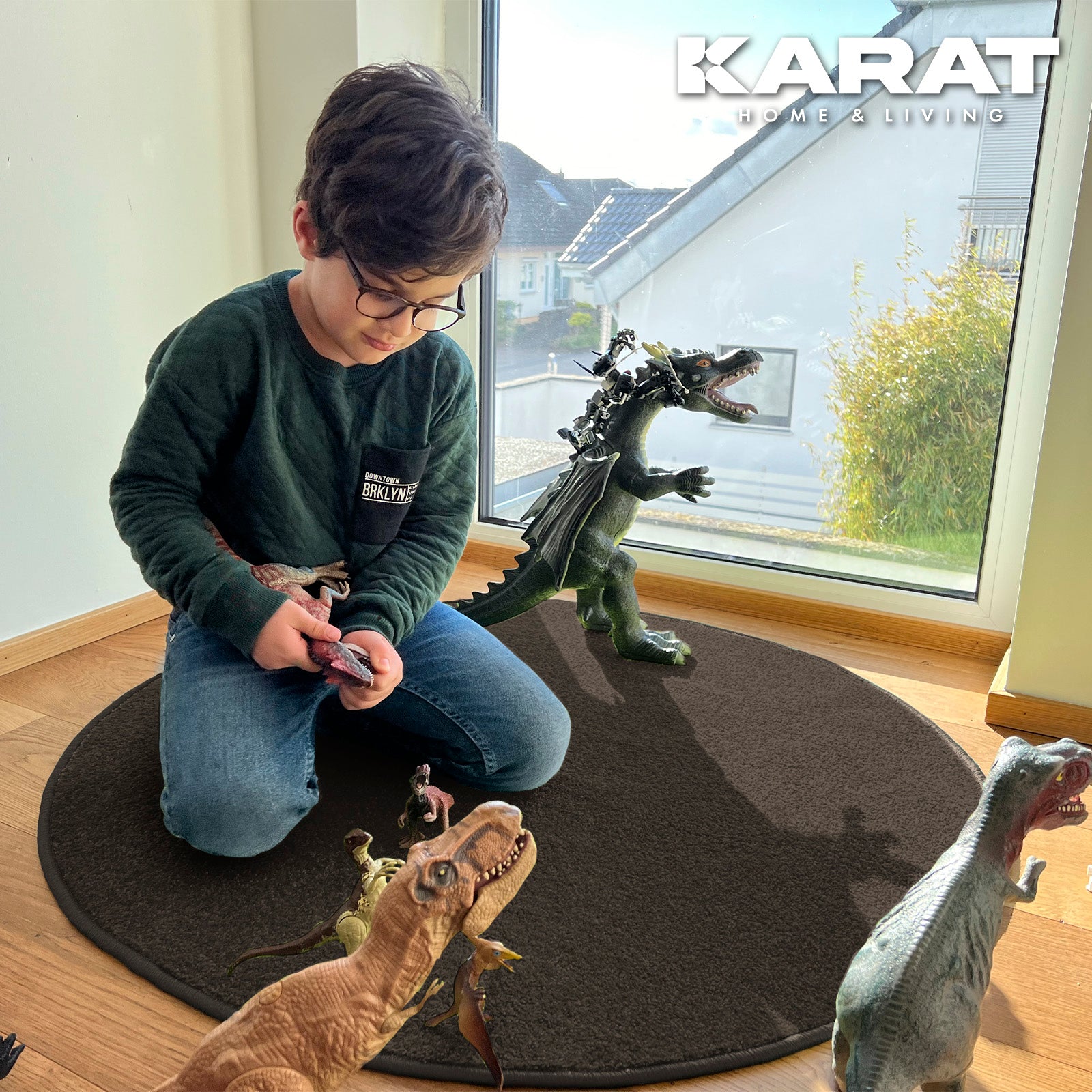 Karat homeliving Kinderspielteppich | Crocodile | Rund | Schlamm 