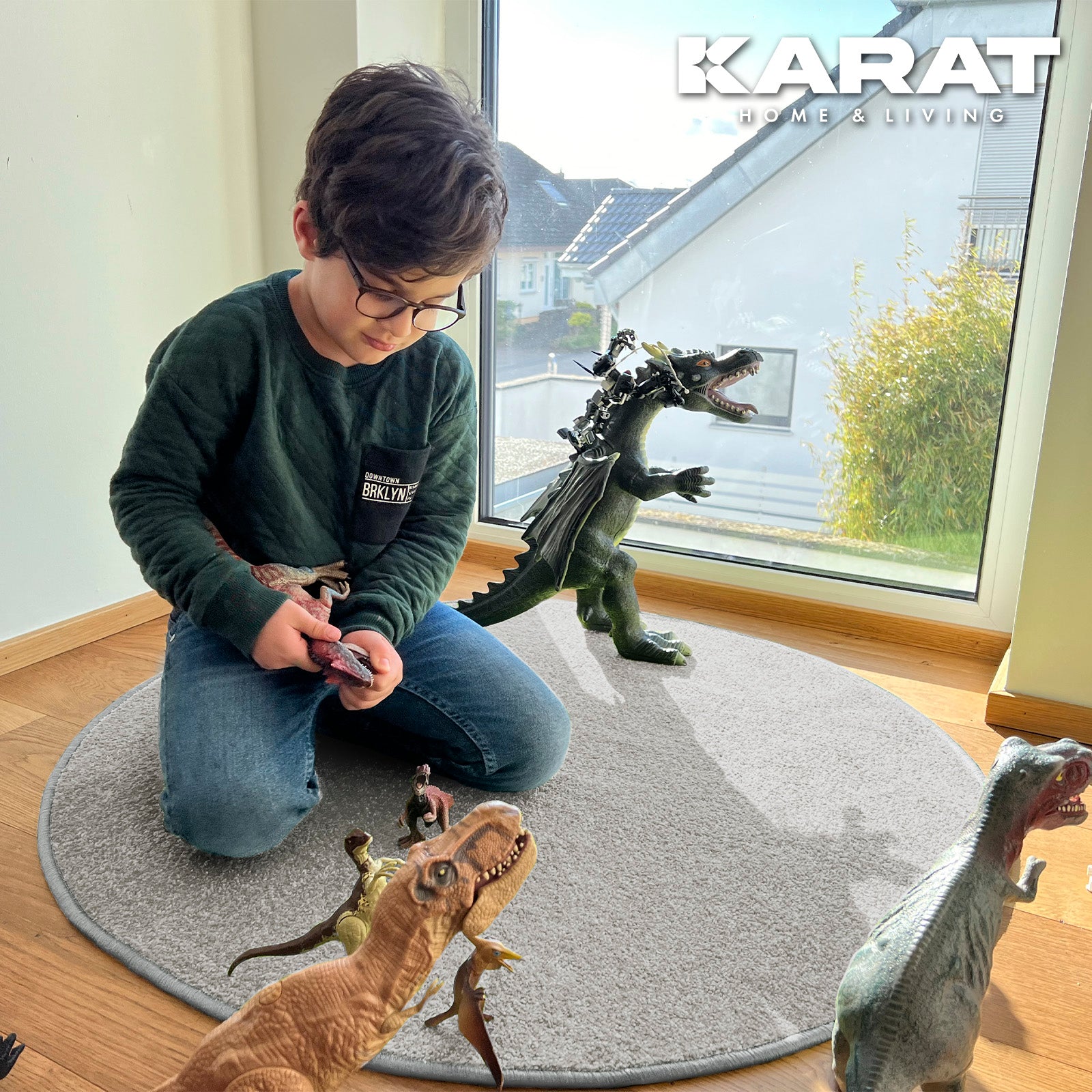 Karat homeliving Kinderspielteppich | Crocodile | Rund | Silbergrau - Bild 1