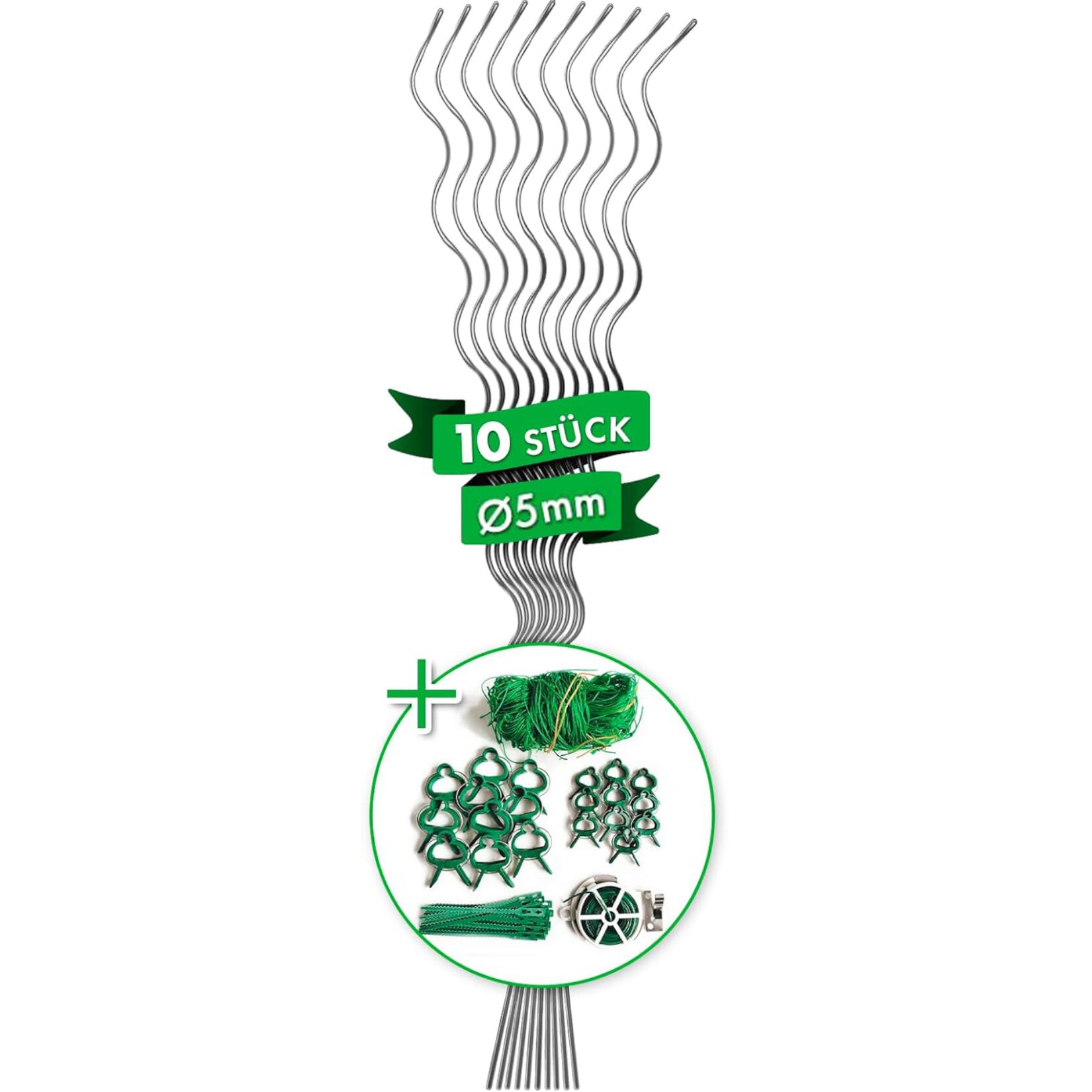 Karat Tomatenspiralstäbe oder Pflanzstäbe 10er Set inkl. Zubehörset Tomatenspiralstäbe