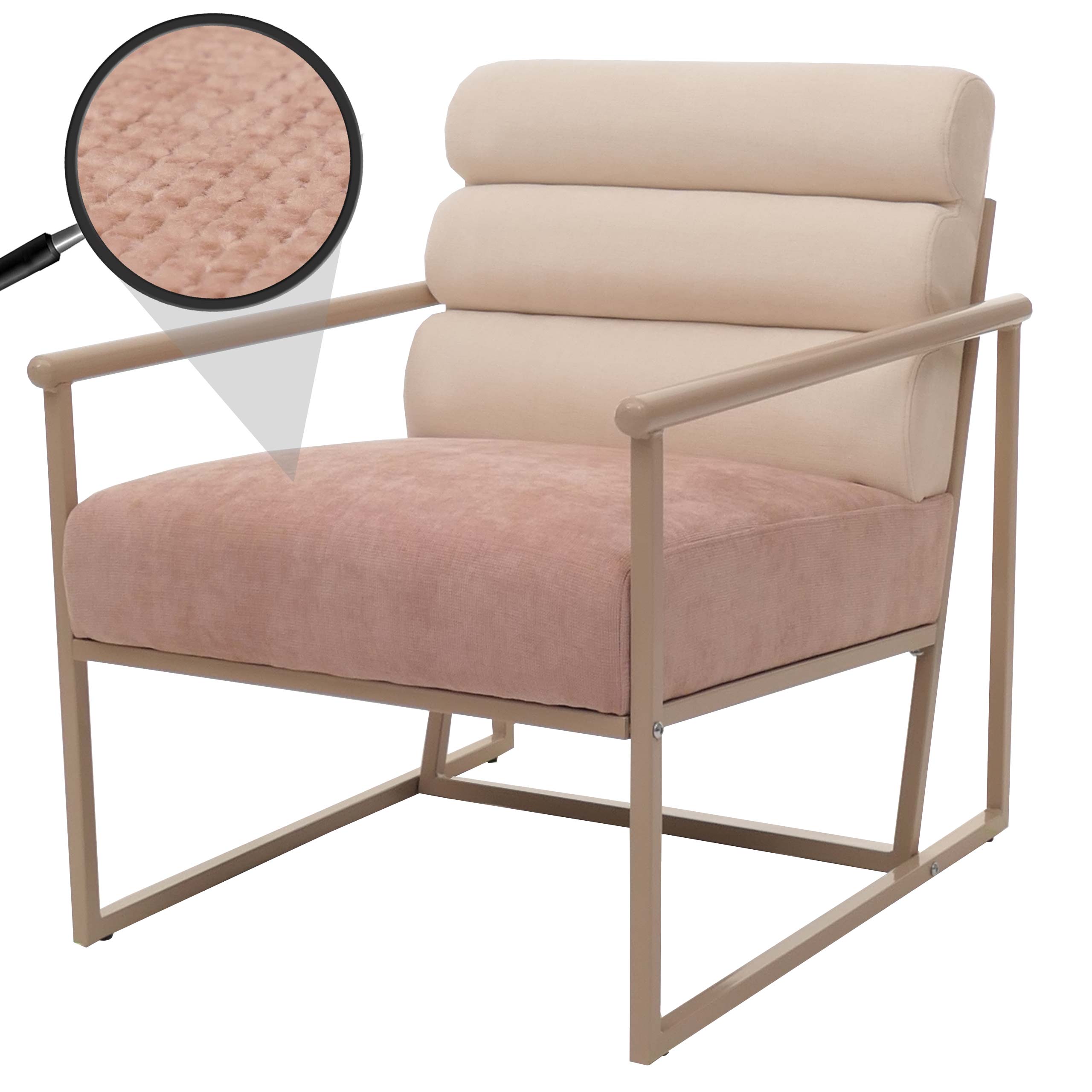 Lounge-Sessel MCW-O38, Cocktail-/Polstersessel Clubsessel, Stoff/Textil (420 g/m&sup2;) Metall MVG ~ beige, Polster ros&eacute; 