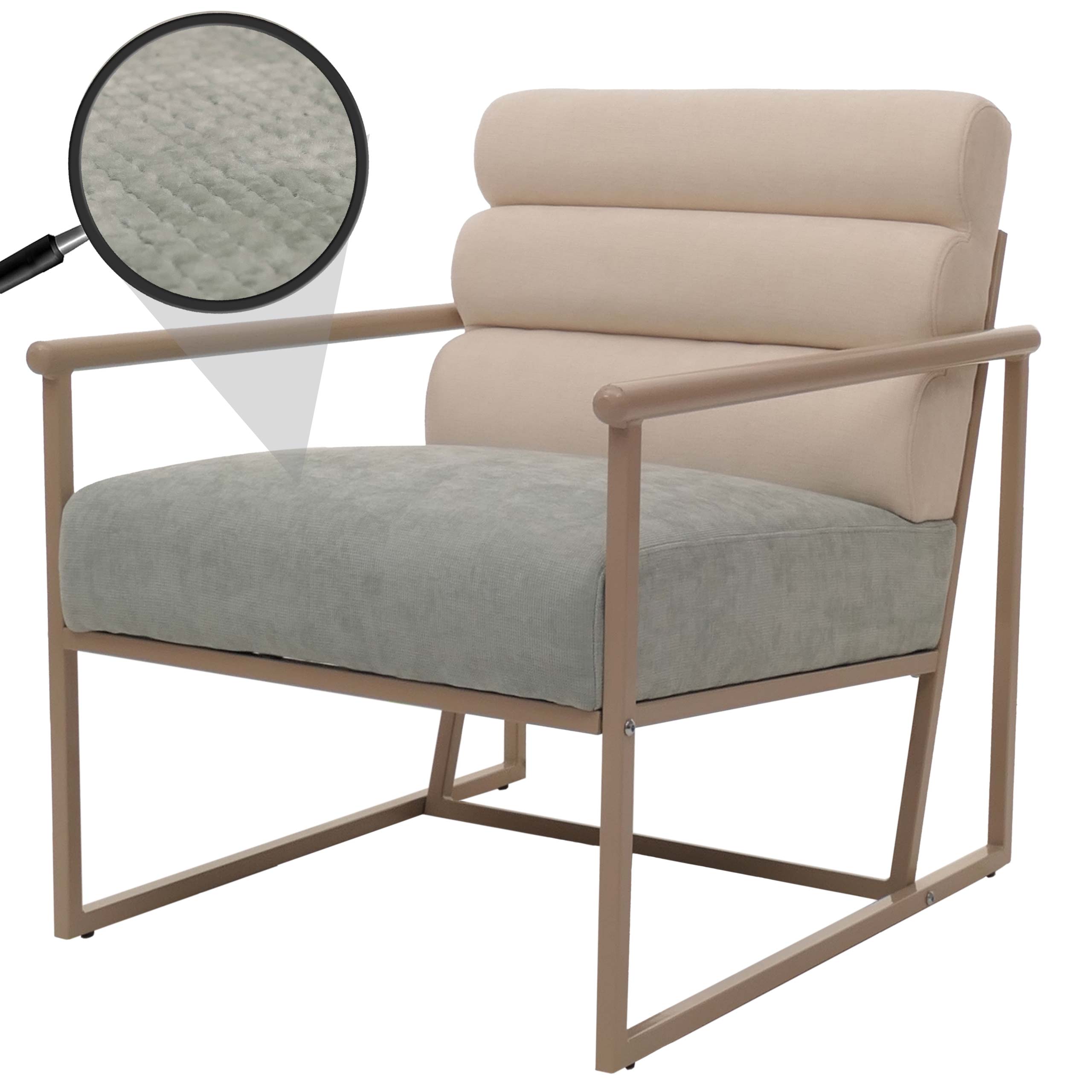 Lounge-Sessel MCW-O38, Cocktail-/Polstersessel Clubsessel, Stoff/Textil (420 g/m&sup2;) Metall MVG ~ beige, Polster blau-gr&uuml;n 
