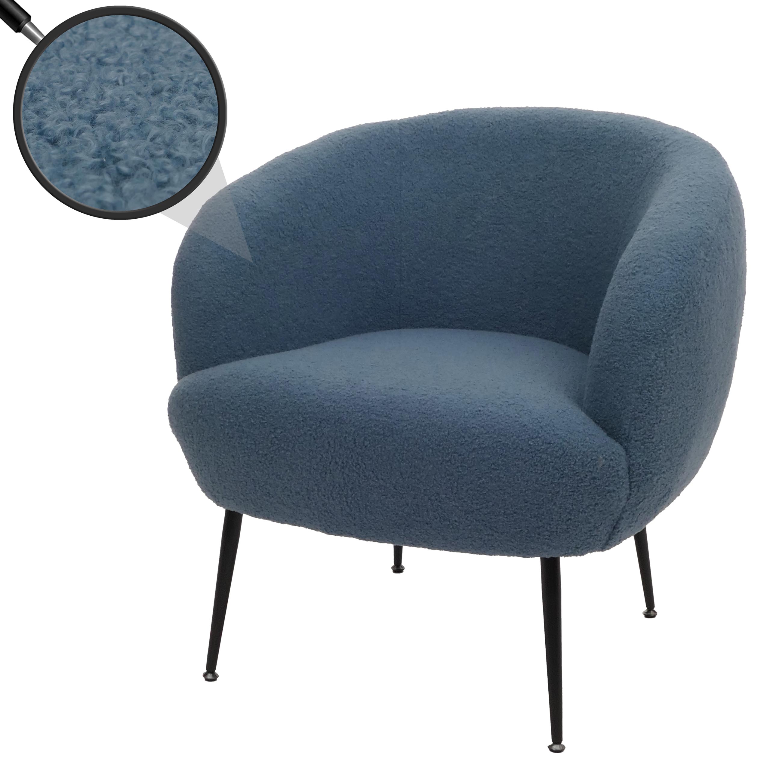 Lounge-Sessel MCW-O37, Cocktail-/Clubsessel Polstersessel Sessel, Stoff/Textil Boucl&eacute; (330g/m&sup2;) Metall MVG ~ blau 