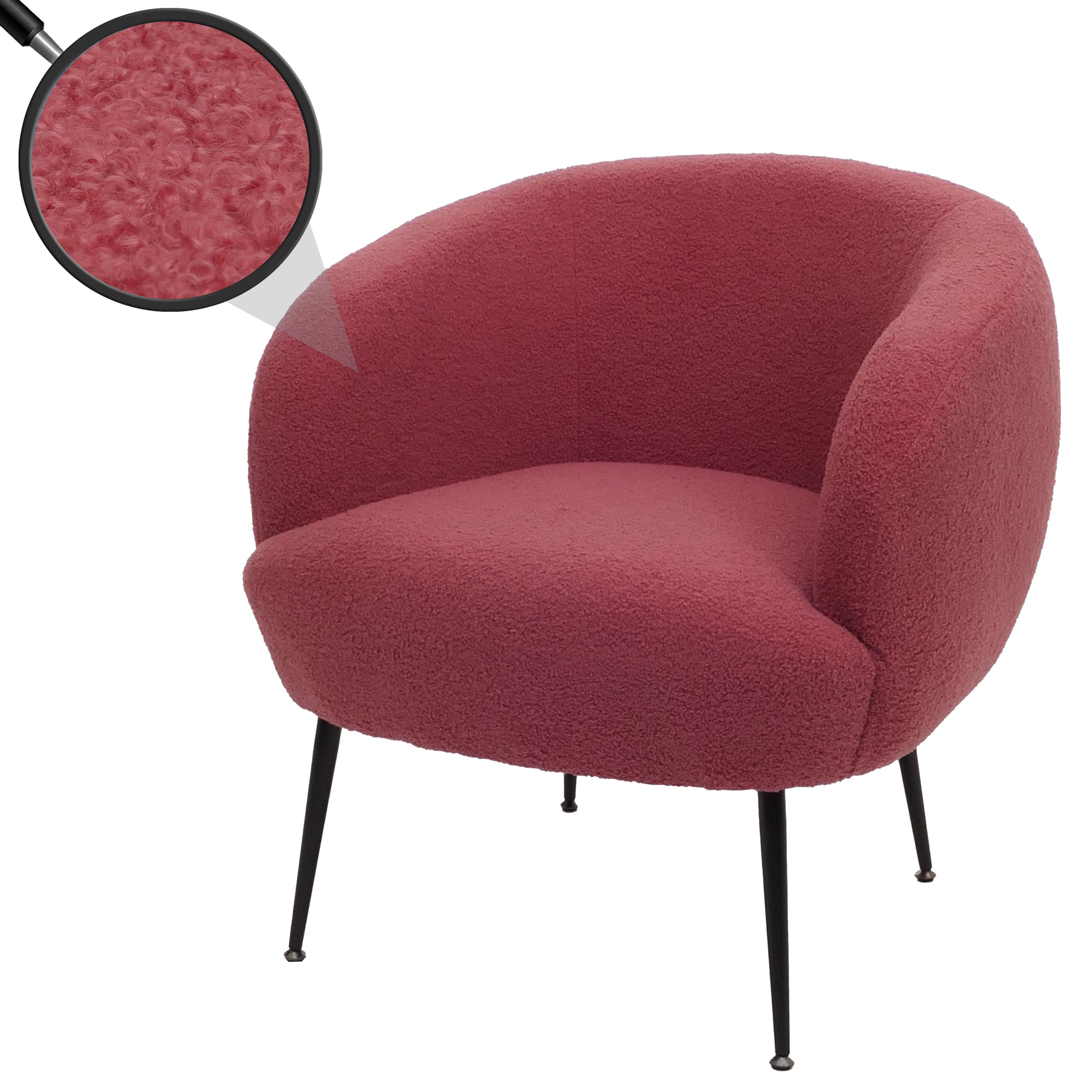 Lounge-Sessel MCW-O37, Cocktail-/Clubsessel Polstersessel Sessel, Stoff/Textil Boucl&eacute; (330g/m&sup2;) Metall MVG ~ purpur-rot 