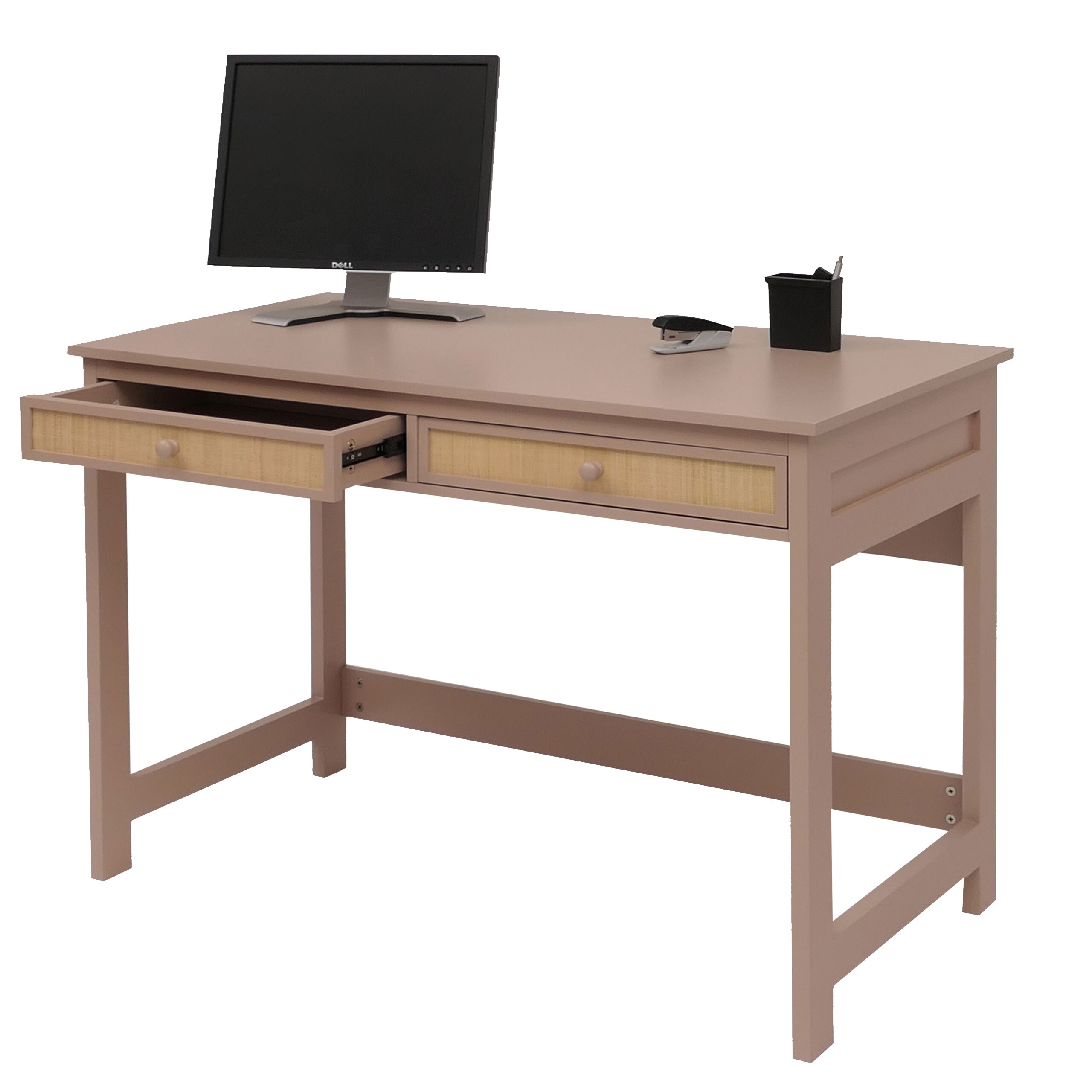 Schreibtisch MCW-O36, B&uuml;rotisch Laptoptisch Arbeitstisch, Schublade 78x110x60cm Holz ~ helltaupe 