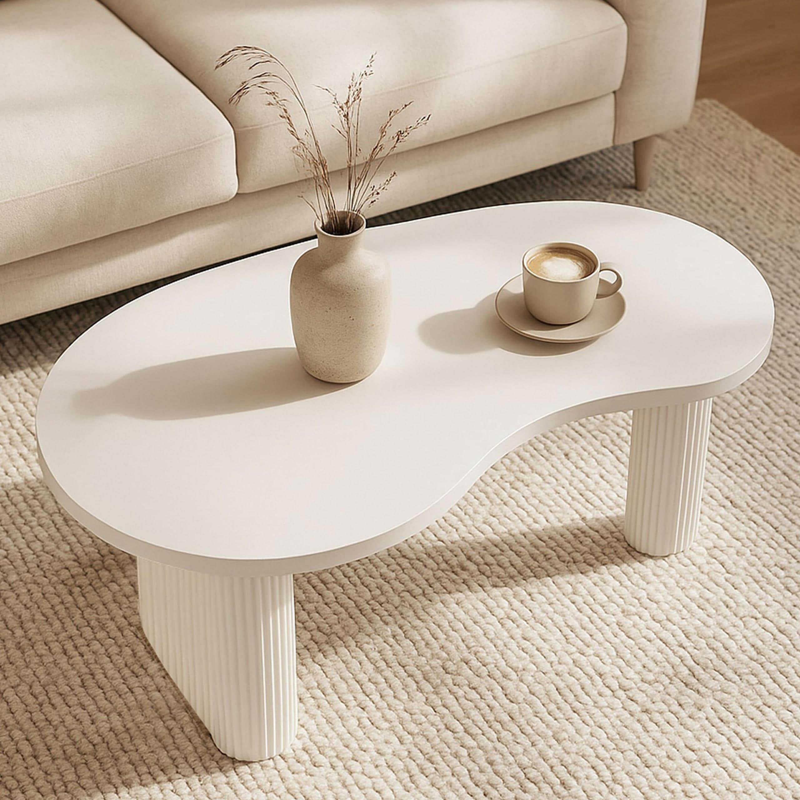 Couchtisch MCW-O29, Beistelltisch Sofatisch, organische Form Melamin Holz, 45x110x60cm ~ wei&szlig; 