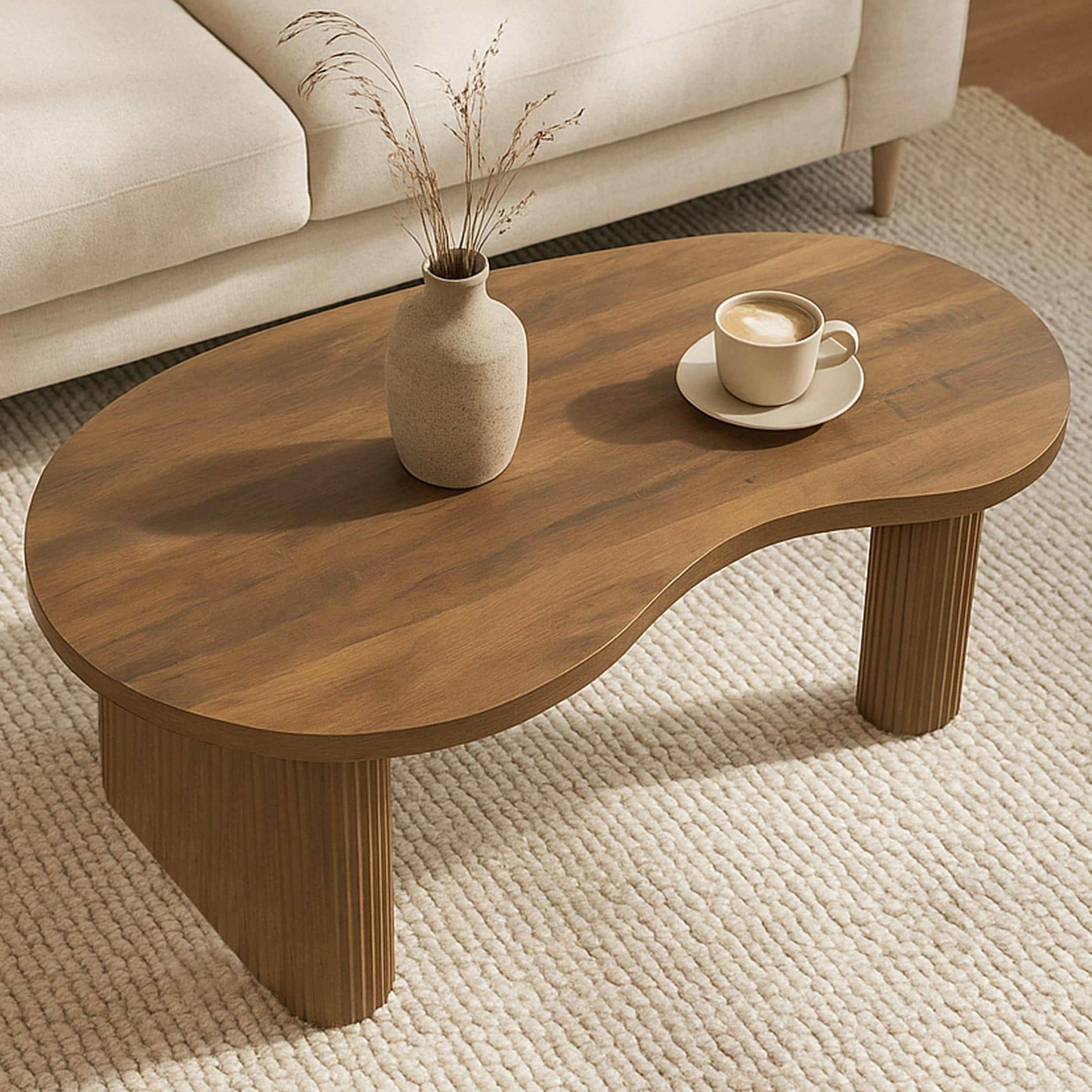 Couchtisch MCW-O29, Beistelltisch Sofatisch, organische Form Melamin Holz, 45x110x60cm ~ Holzoptik braun 