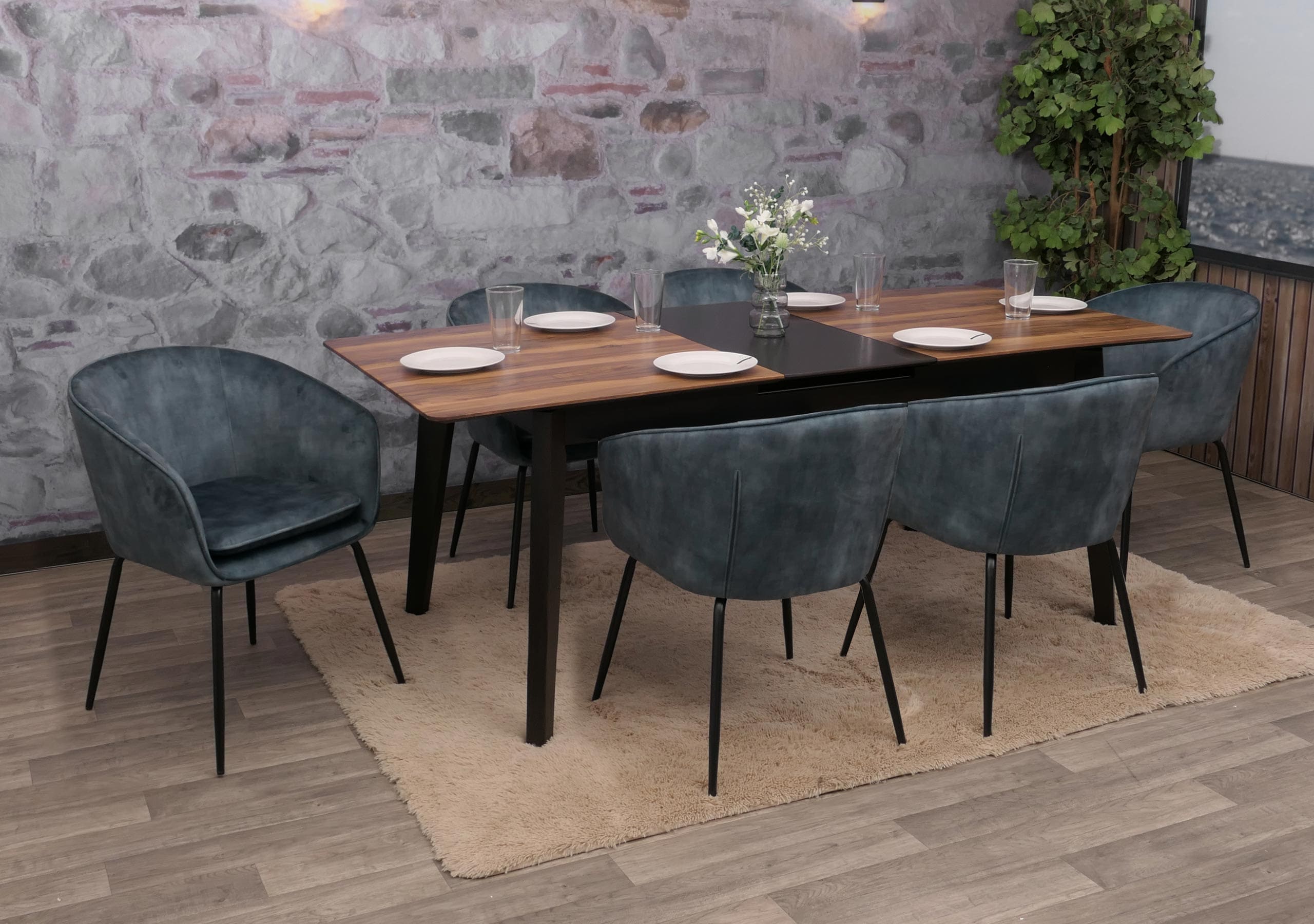 6er-Set Esszimmerstuhl MCW-O28, K&uuml;chenstuhl Polsterstuhl Stuhl, Stoff/Textil (340g/m&sup2;) Metall ~ blau 