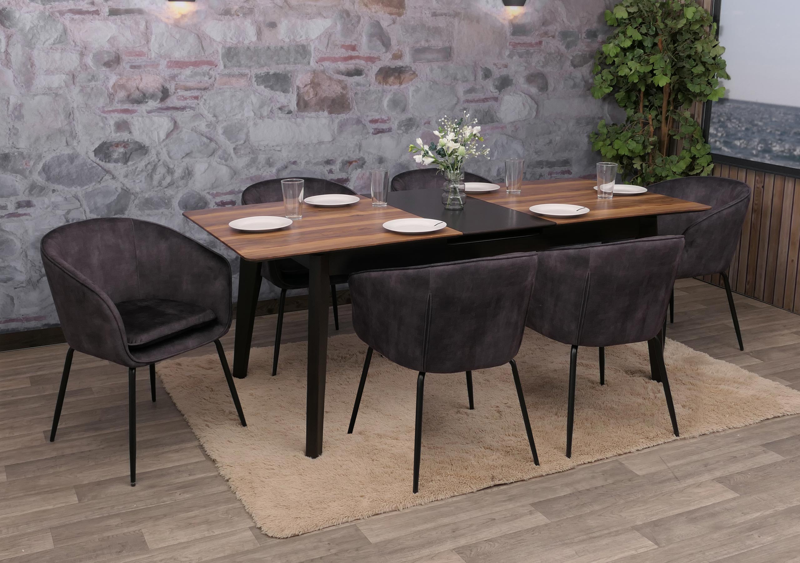 6er-Set Esszimmerstuhl MCW-O28, K&uuml;chenstuhl Polsterstuhl Stuhl, Stoff/Textil (340g/m&sup2;) Metall ~ dunkelgrau 