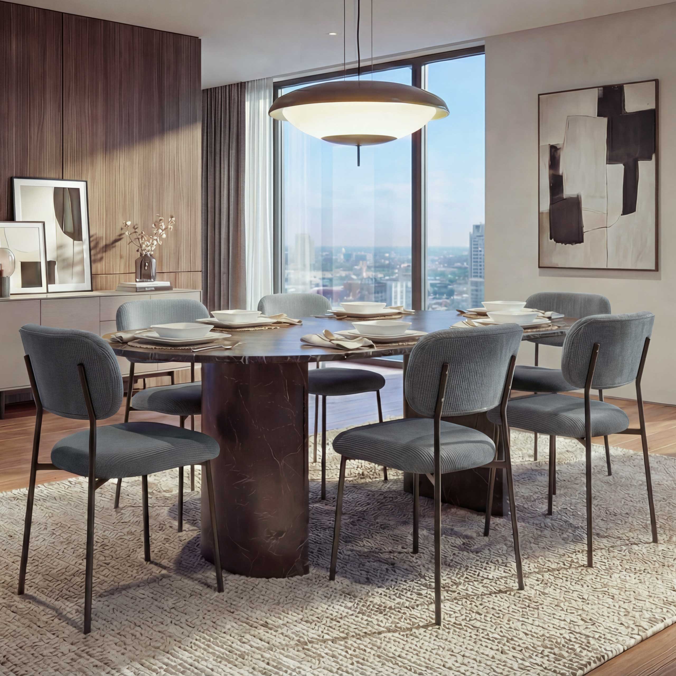 6er-Set Esszimmerstuhl MCW-O26, K&uuml;chenstuhl Polsterstuhl Stuhl, Cord (330g/m&sup2;) Stoff/Textil Metall ~ dunkelgrau 