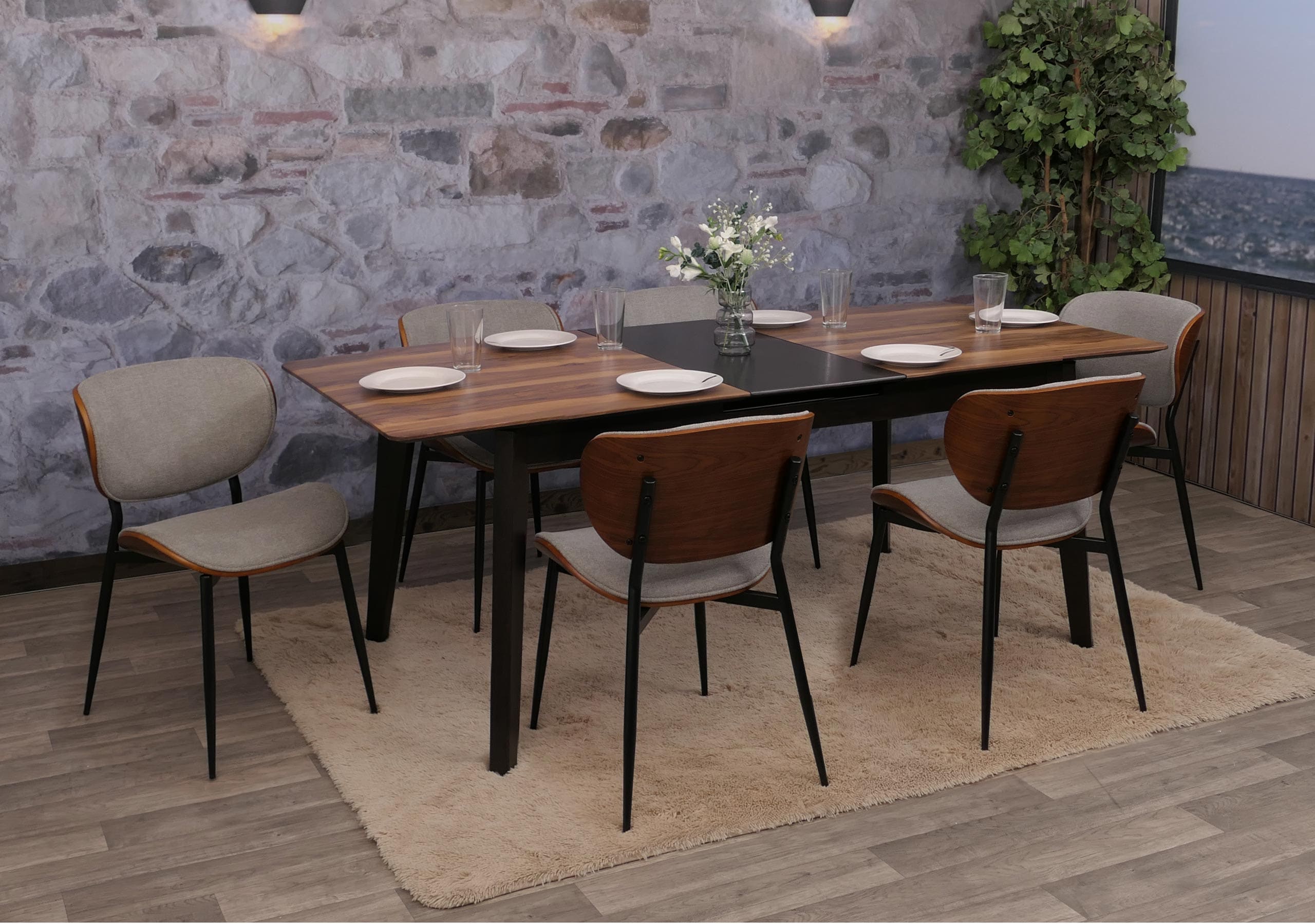 6er-Set Esszimmerstuhl MCW-O45, Bugholz Stoff (370g/m&sup2;) &Ouml;ko-Tex MVG-zertifiziert ~ Walnuss-Optik, hellgrau 