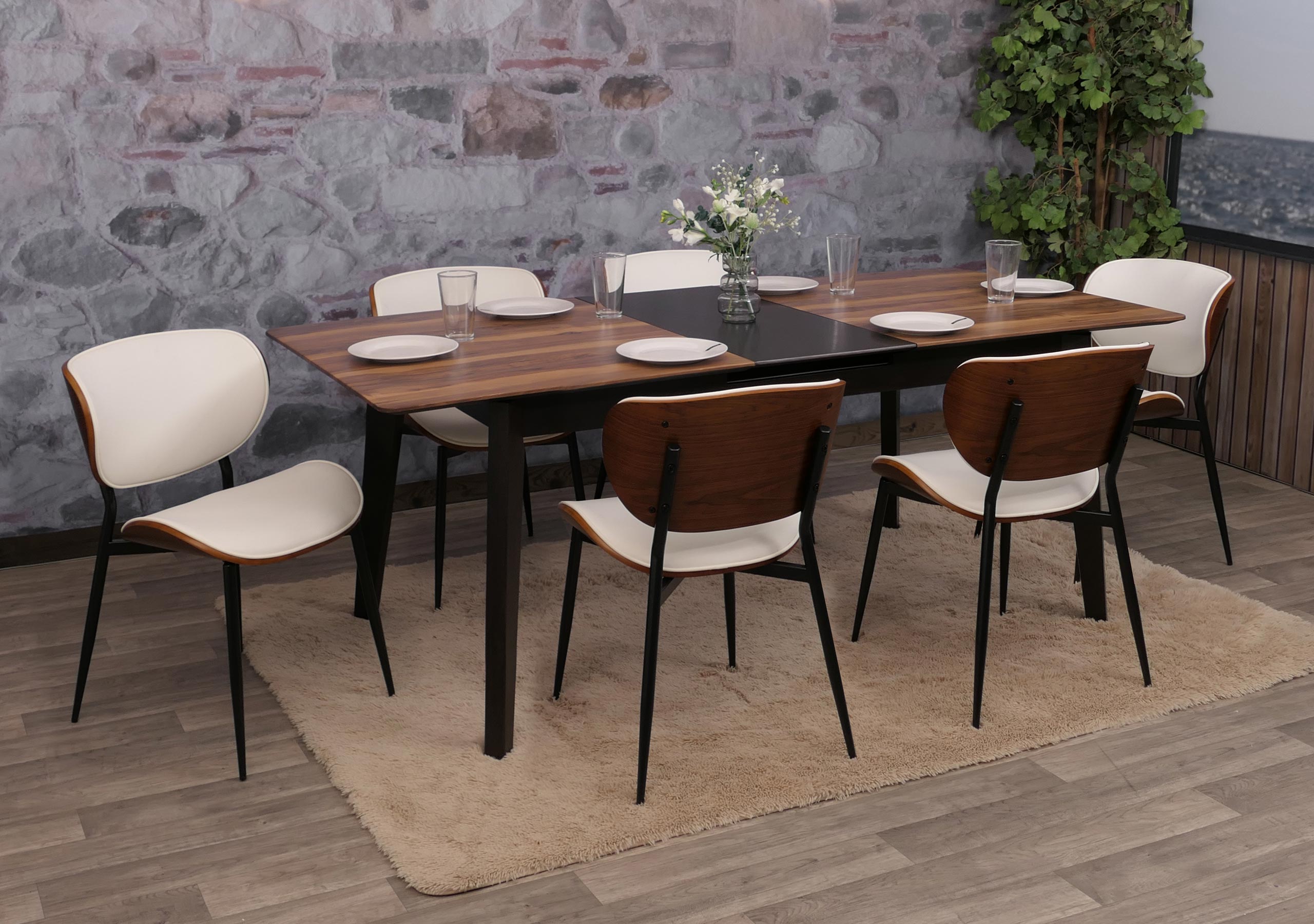 6er-Set Esszimmerstuhl MCW-O45, Stuhl, Bugholz Kunstleder 280g/m&sup2; &Ouml;ko-Tex MVG ~ Walnuss-Optik, wei&szlig; 