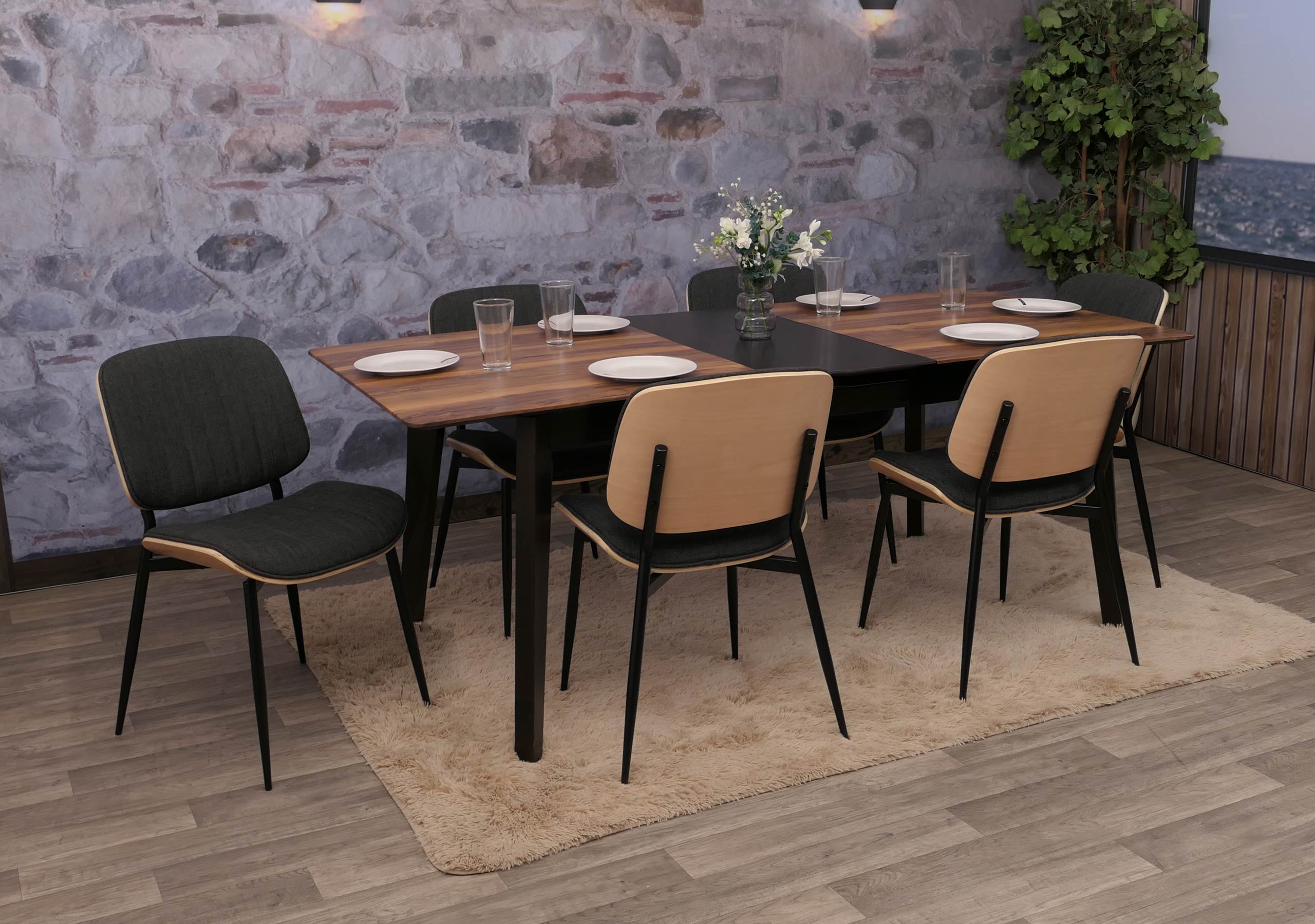 6er-Set Esszimmerstuhl MCW-O44, K&uuml;chenstuhl Stuhl, Bugholz Stoff (370g/m&sup2;) &Ouml;ko-Tex MVG ~ natur, dunkelgrau 