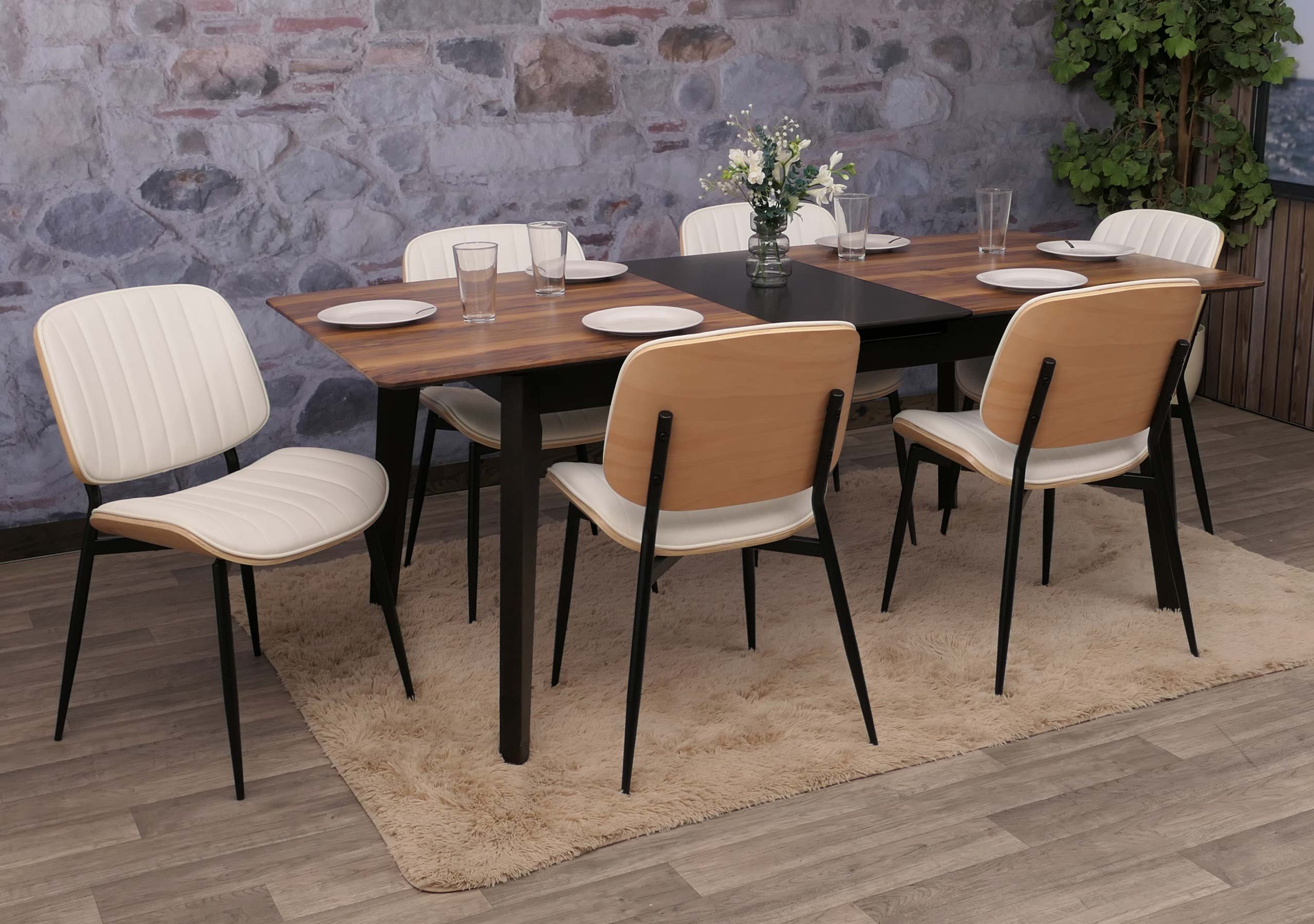 6er-Set Esszimmerstuhl MCW-O44, K&uuml;chenstuhl Stuhl, Bugholz Kunstleder &Ouml;ko-Tex MVG ~ natur, wei&szlig; 