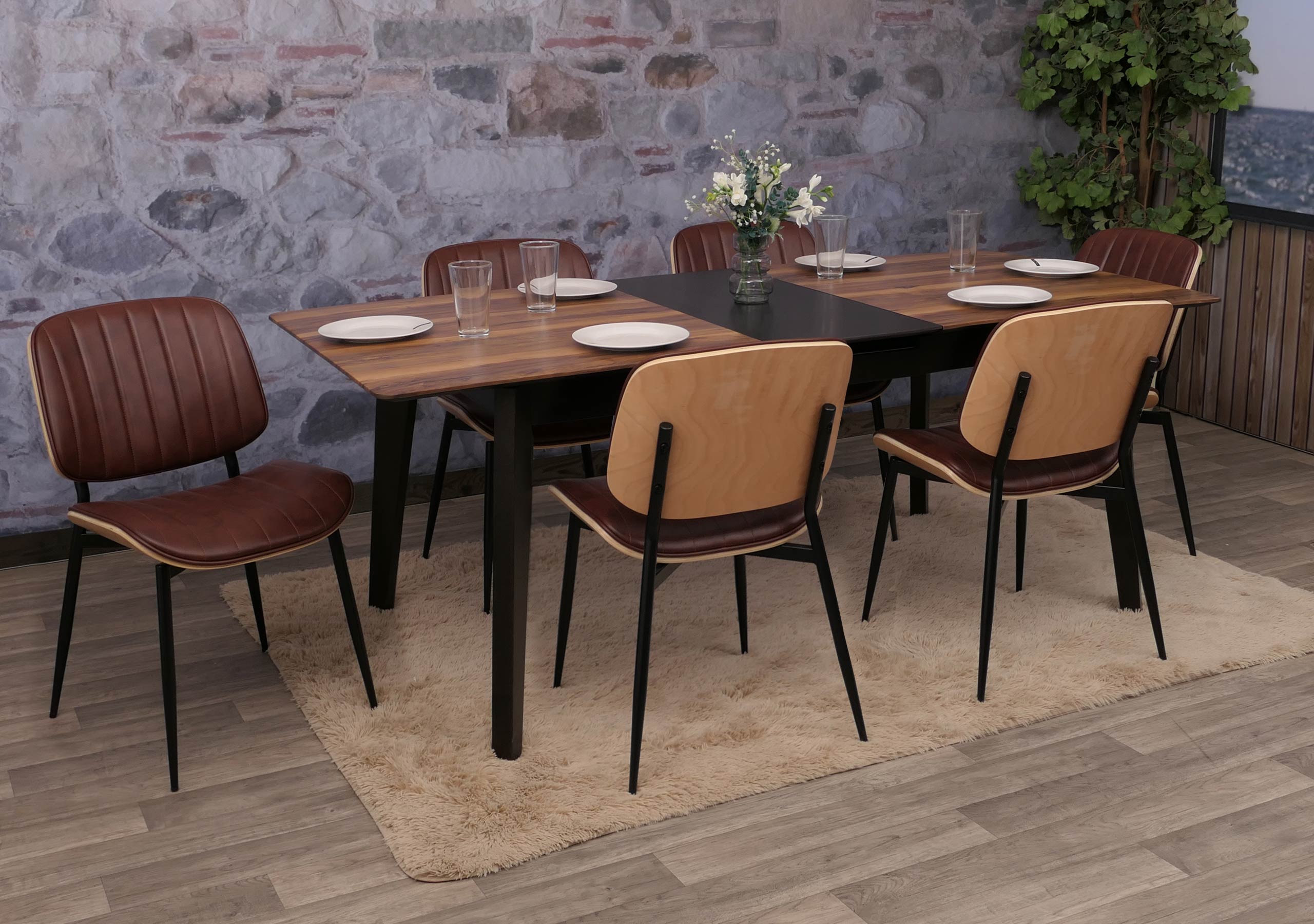 6er-Set Esszimmerstuhl MCW-O44, K&uuml;chenstuhl Stuhl, Bugholz Kunstleder &Ouml;ko-Tex MVG ~ natur, vintage braun 