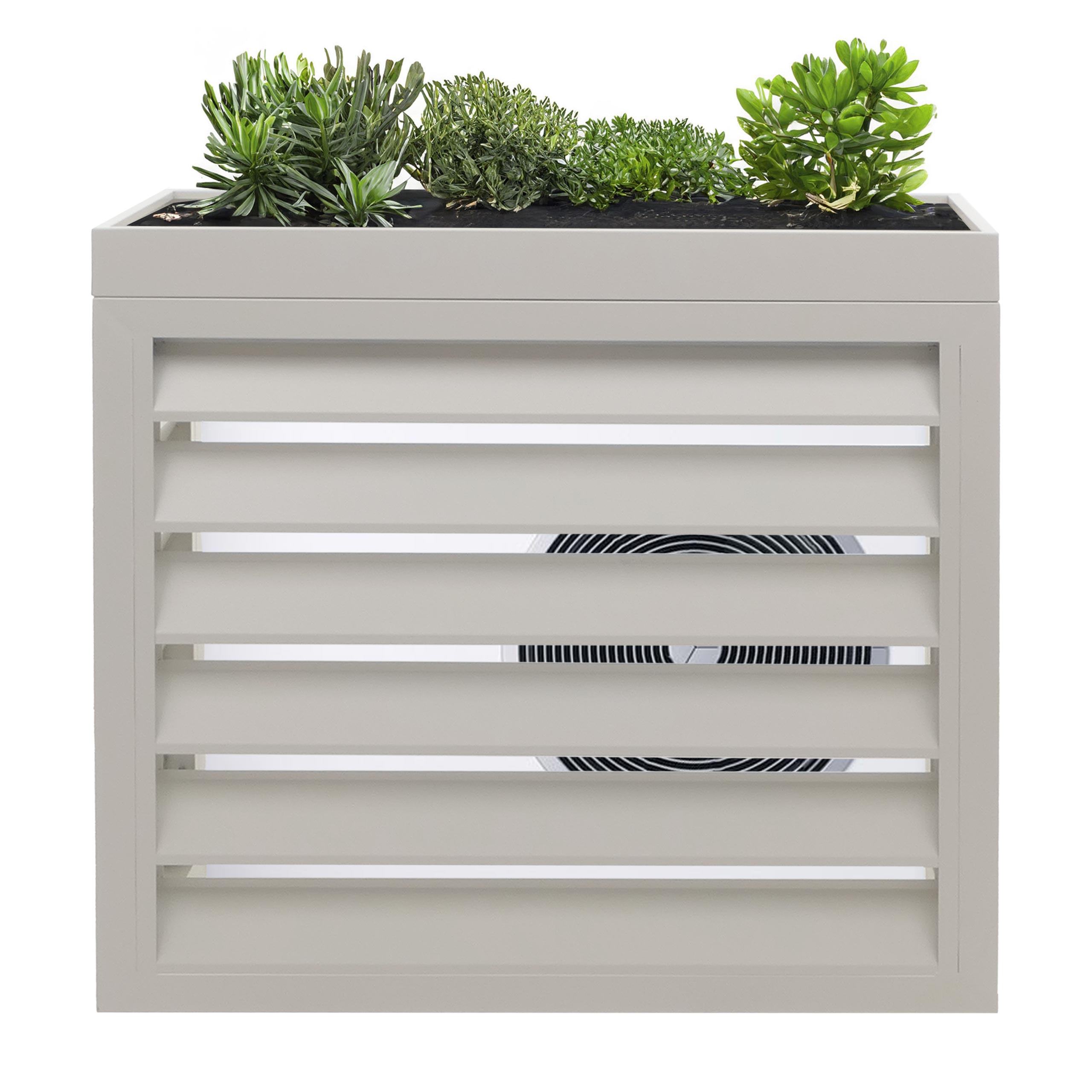 Verkleidung f&uuml;r Klimaanlage/W&auml;rmepumpe MCW-O43, Abdeckung Schutzgitter Pflanzkasten, Metall 80x90x38cm ~ grau-wei&szlig; 