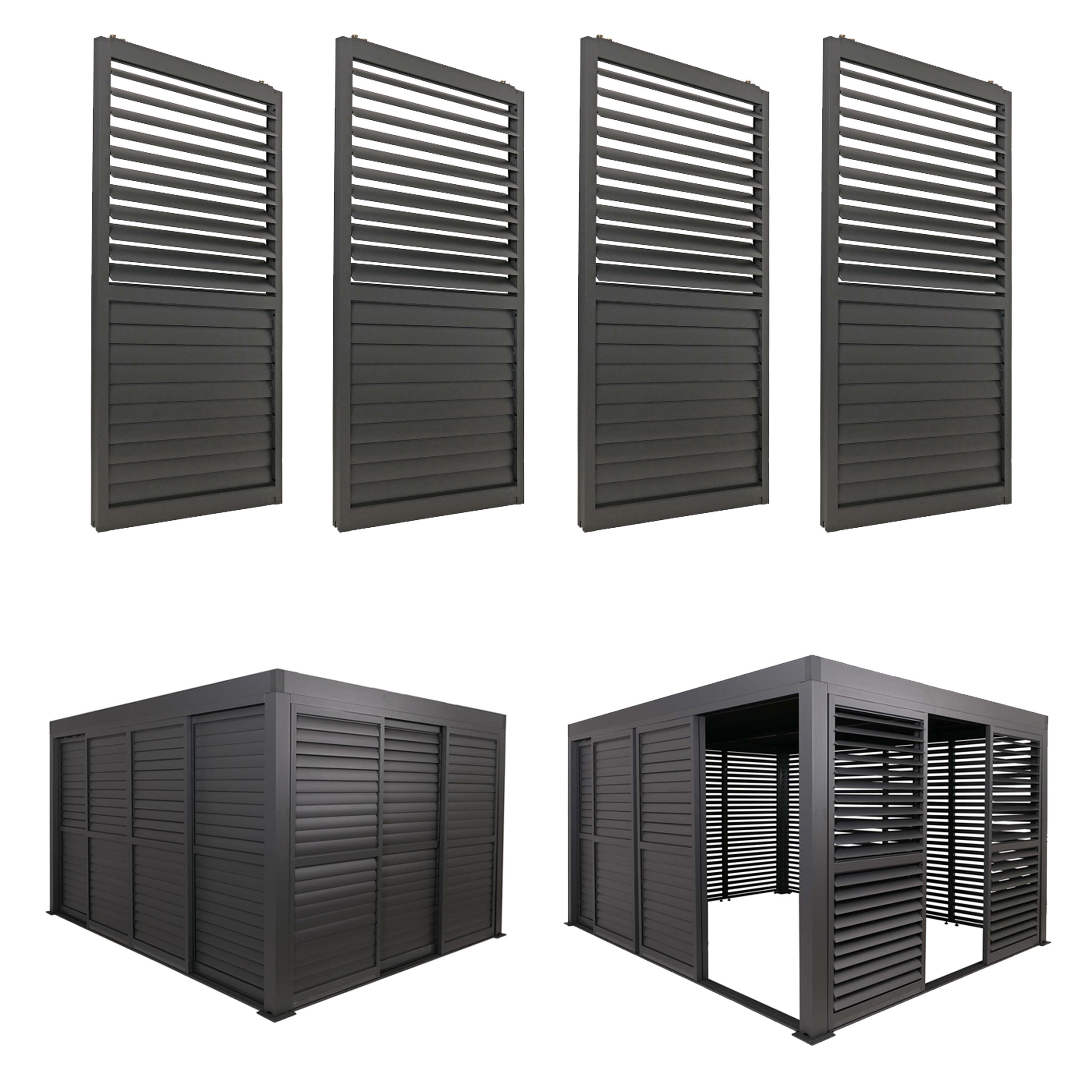 4er-Set Aluminium Schiebet&uuml;r f&uuml;r Pergola MCW-L46, Terrassen&uuml;berdachung, Lamellenpaneel Modul, 206x369cm ~ anthrazit - Bild 1