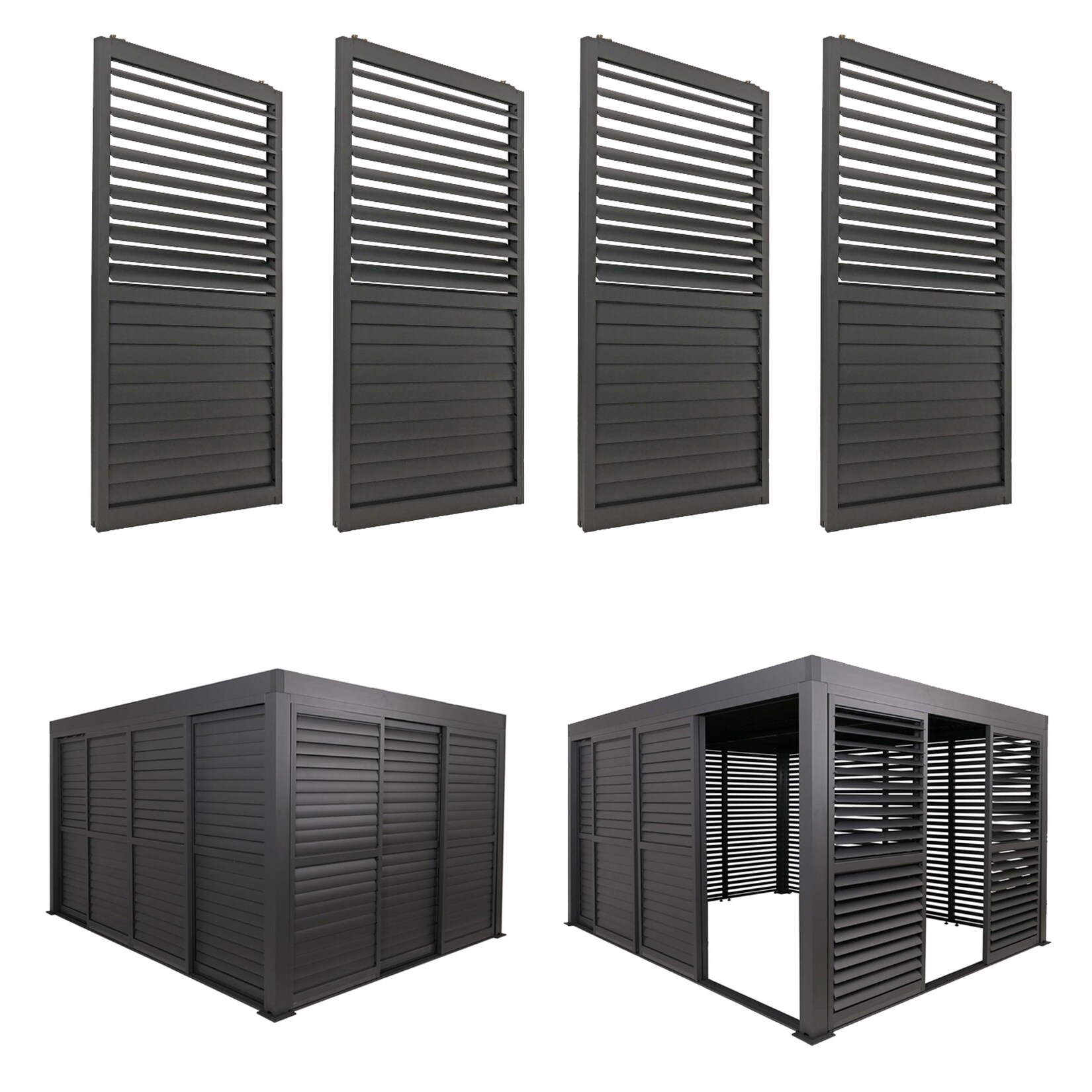 4er-Set Aluminium Schiebetür für Pergola -L46, Terrassenüberdachung, Lamellenpaneel Modul, 206x369cm ~ anthrazit