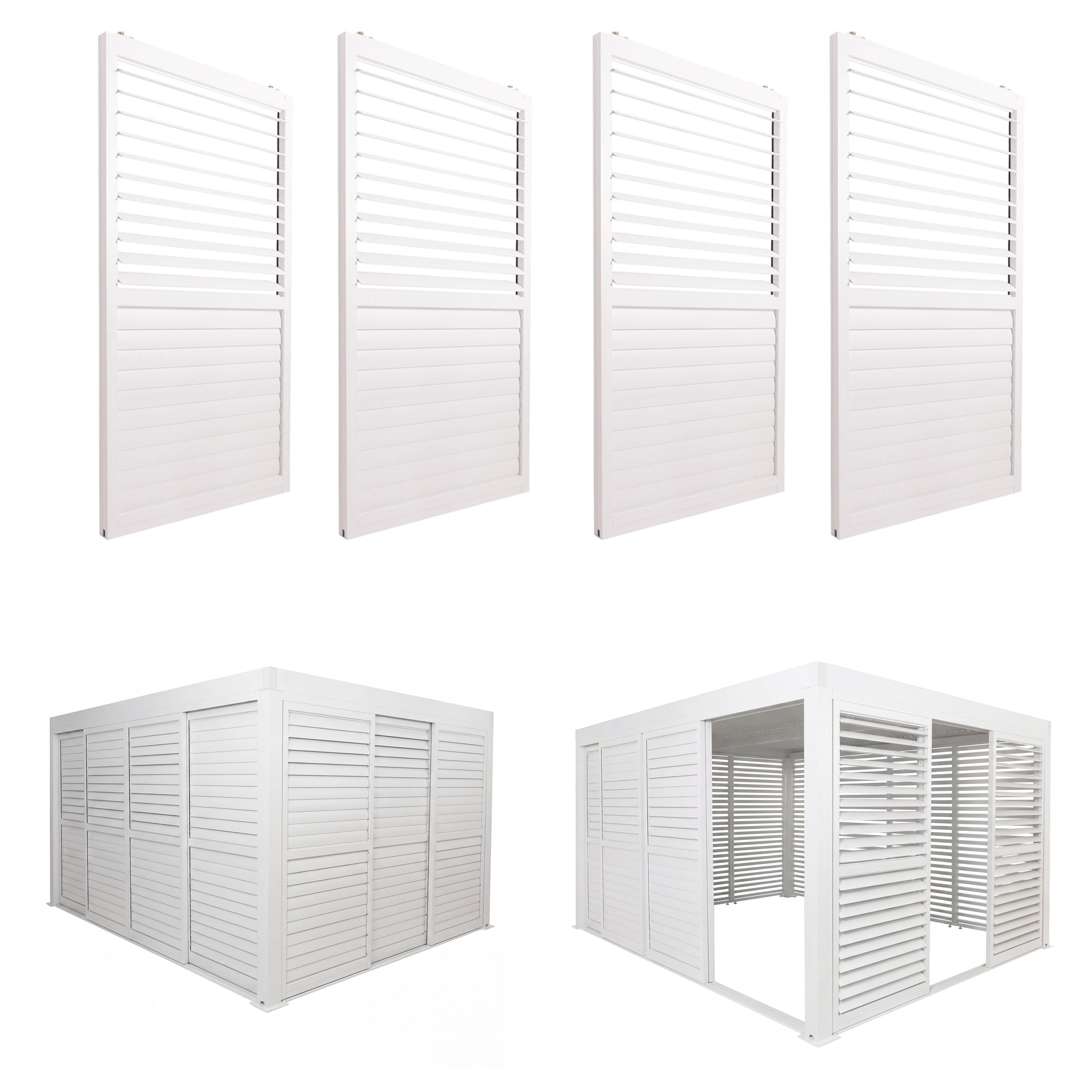 4er-Set Aluminium Schiebet&uuml;r f&uuml;r Pergola MCW-L46, Terrassen&uuml;berdachung, Lamellenpaneel Modul, 206x369cm ~ wei&szlig; 