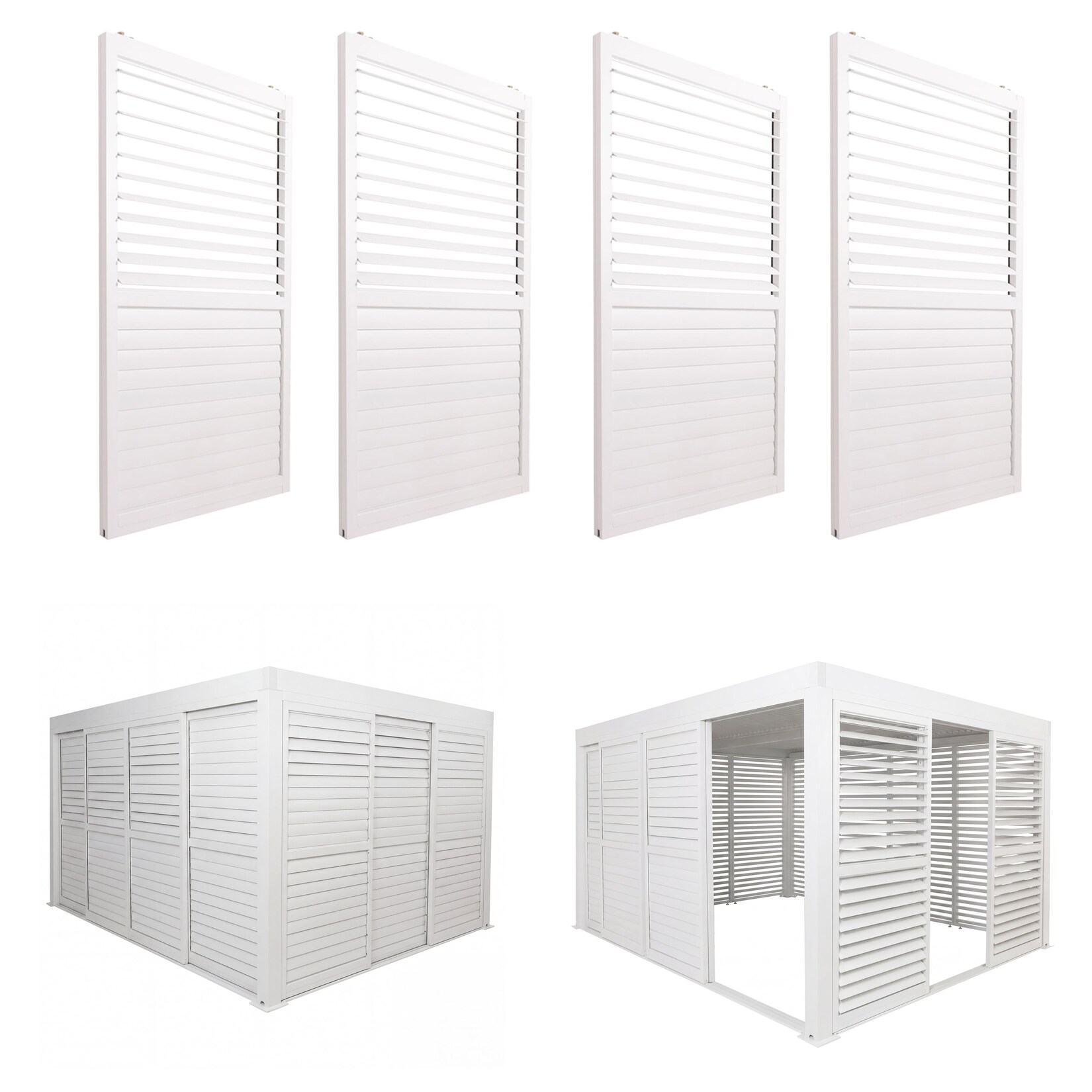 4er-Set Aluminium Schiebetür für Pergola -L46, Terrassenüberdachung, Lamellenpaneel Modul, 206x369cm ~ weiß