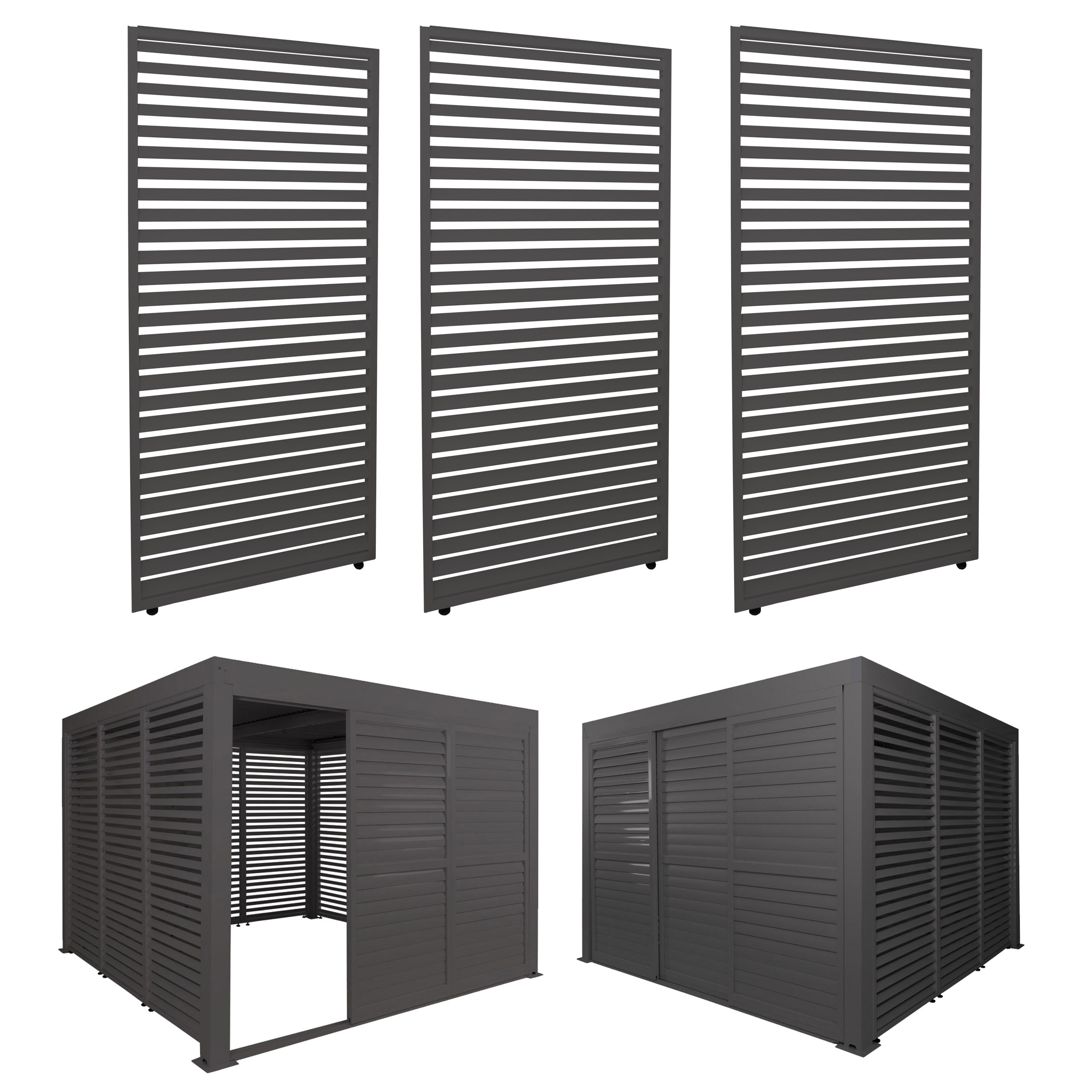 3er-Set Aluminium Paneele f&uuml;r Pergola MCW-L46, Terrassen&uuml;berdachung, Lamellenpaneel Modul, 204x271cm ~ anthrazit 