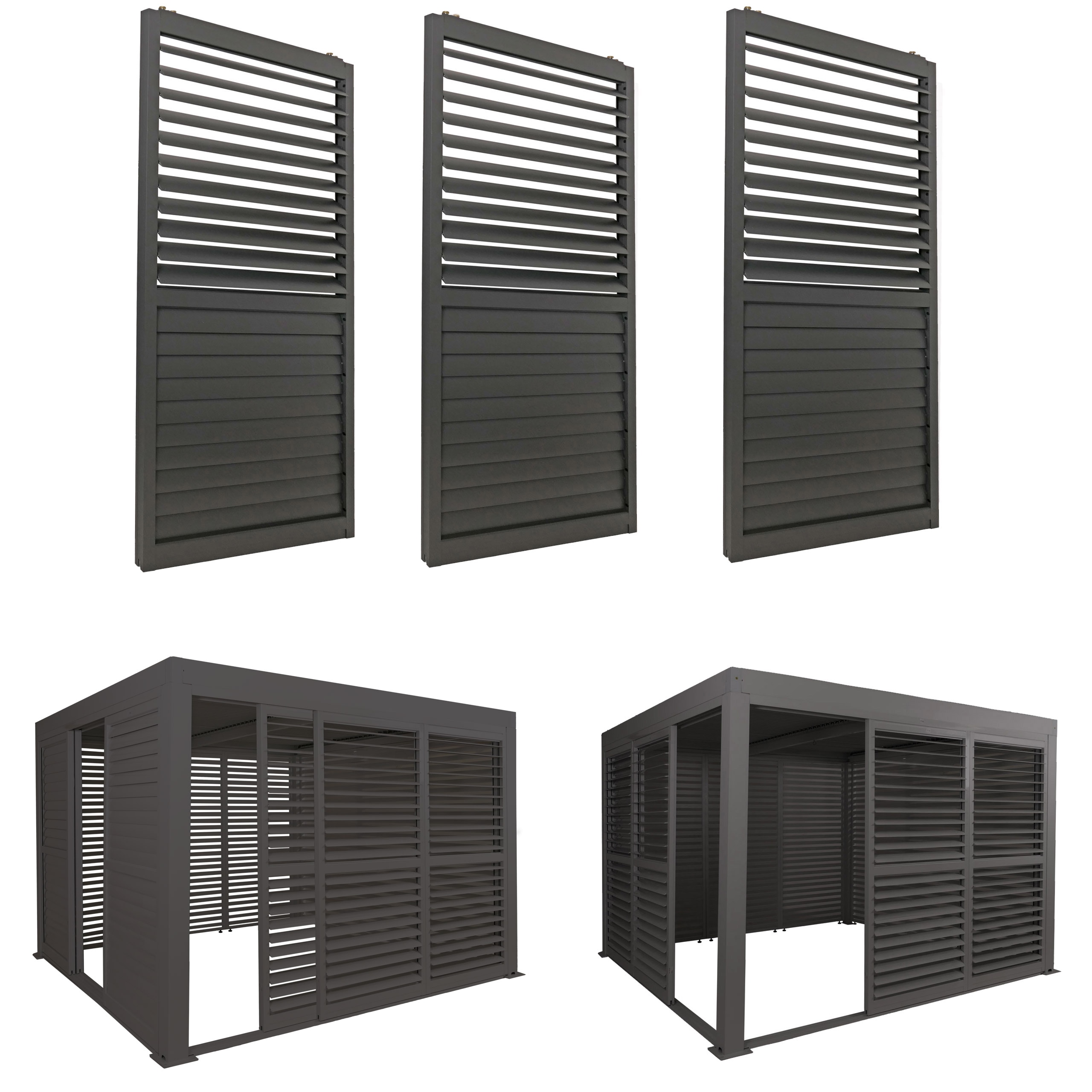 3er-Set Aluminium Schiebet&uuml;r f&uuml;r Pergola MCW-L46, Terrassen&uuml;berdachung, Lamellenpaneel Modul, 206x272cm ~ anthrazit 