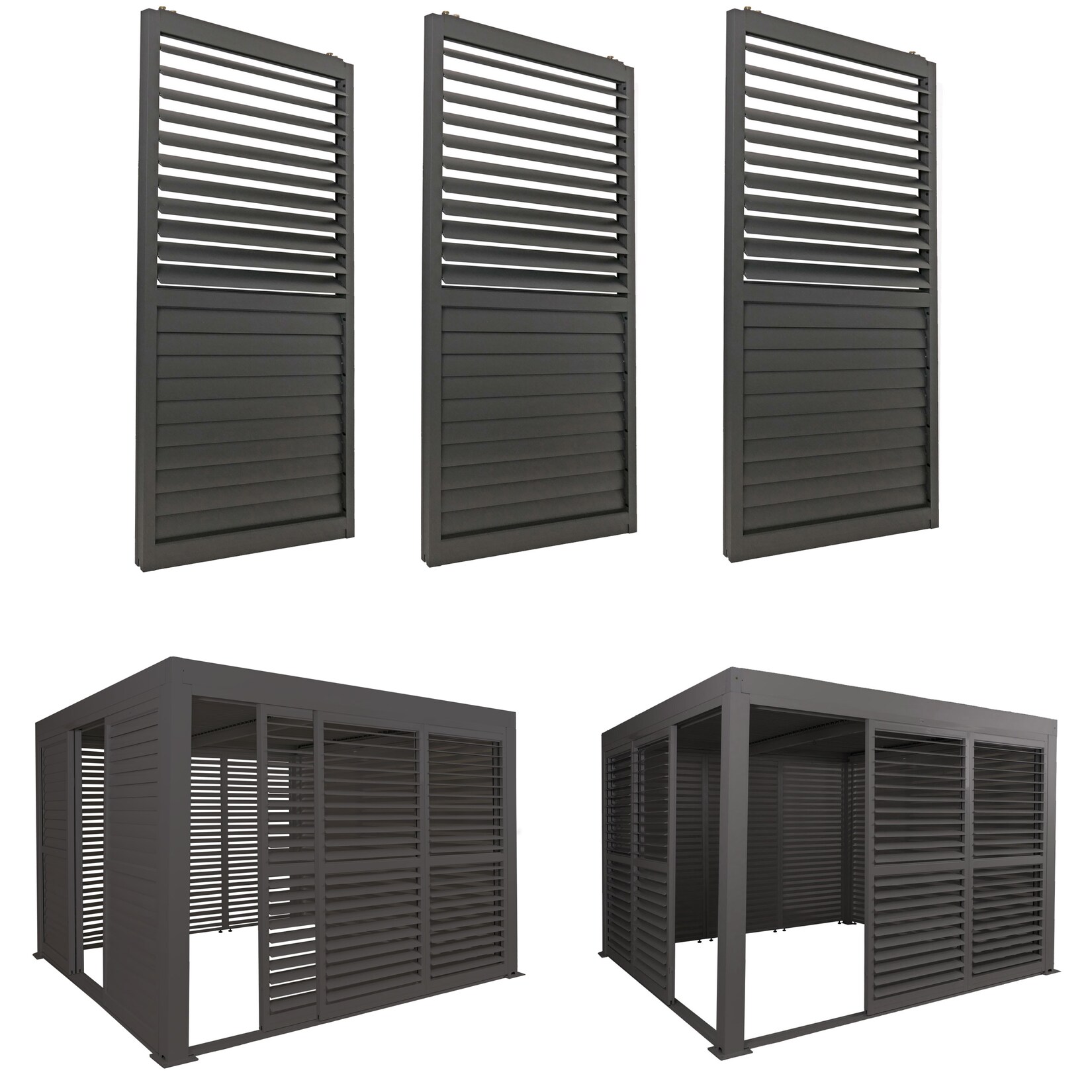 3er-Set Aluminium Schiebetür für Pergola -L46, Terrassenüberdachung, Lamellenpaneel Modul, 206x272cm ~ anthrazit