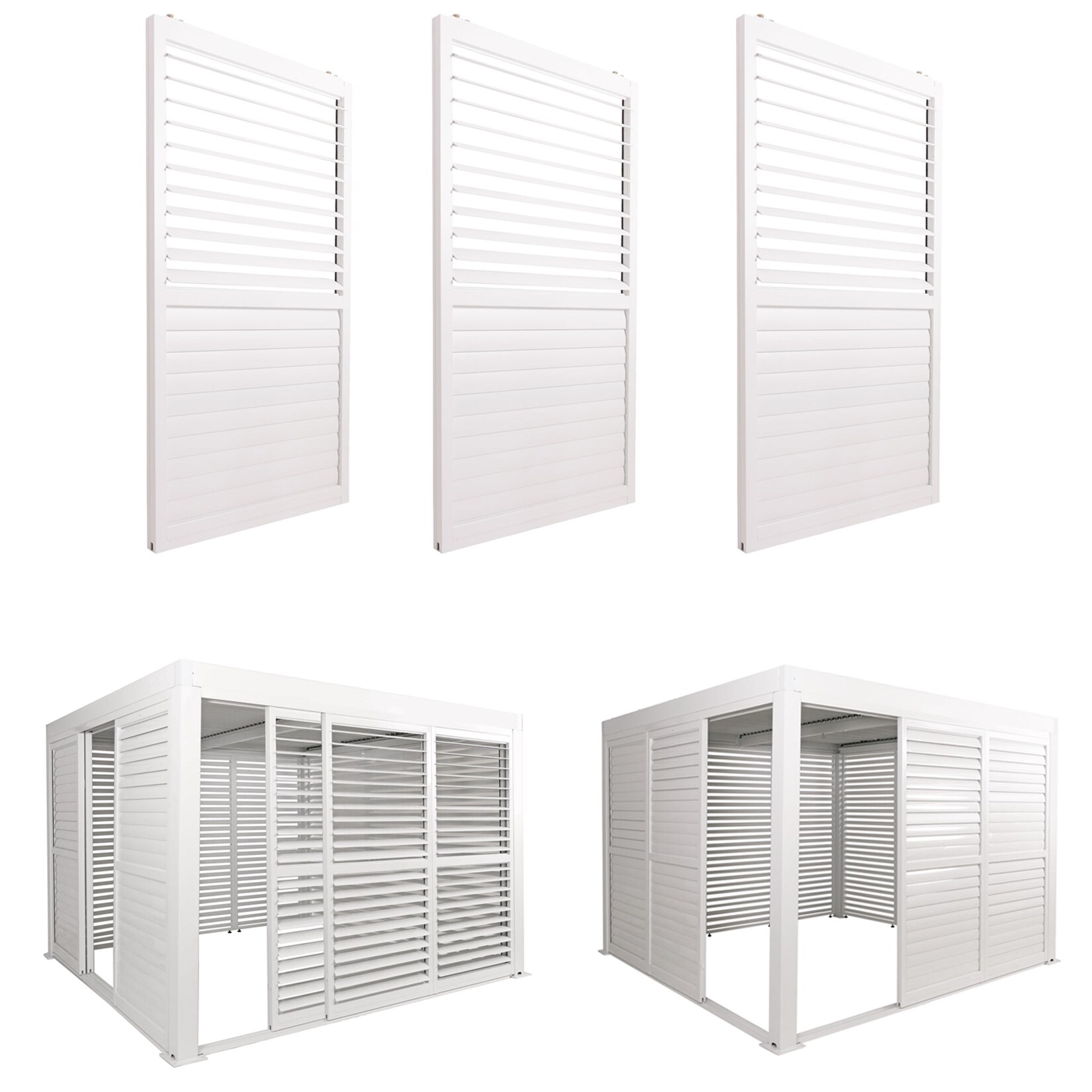 3er-Set Aluminium Schiebetür für Pergola -L46, Terrassenüberdachung, Lamellenpaneel Modul, 206x272cm ~ weiß