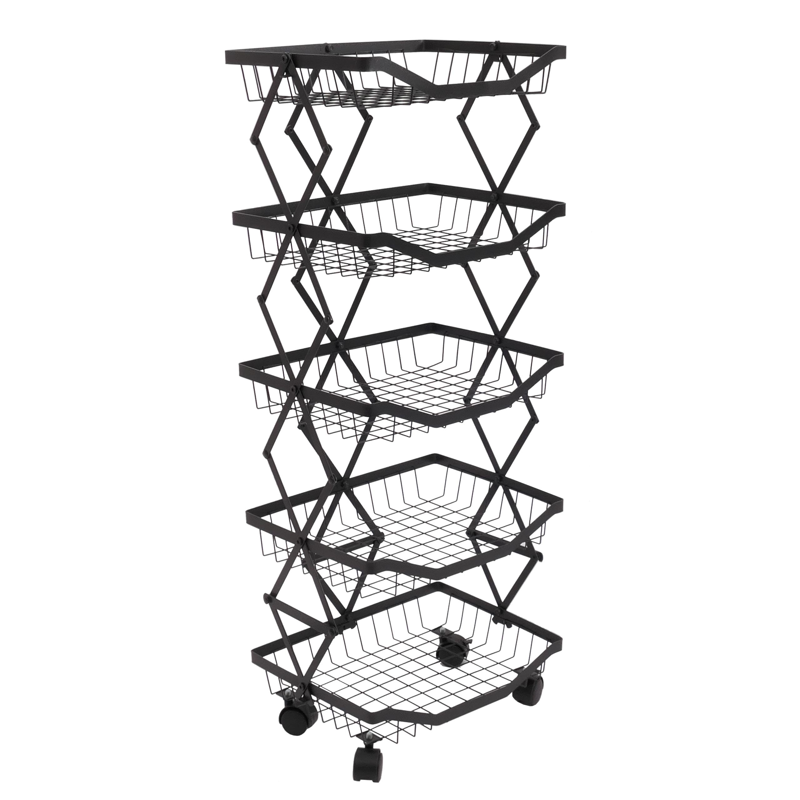 Regal MCW-N53, K&uuml;chenregal Rollregal K&uuml;chenwagen Standregal, Korb faltbar rollbar Eisen 95x39x28cm ~ schwarz 