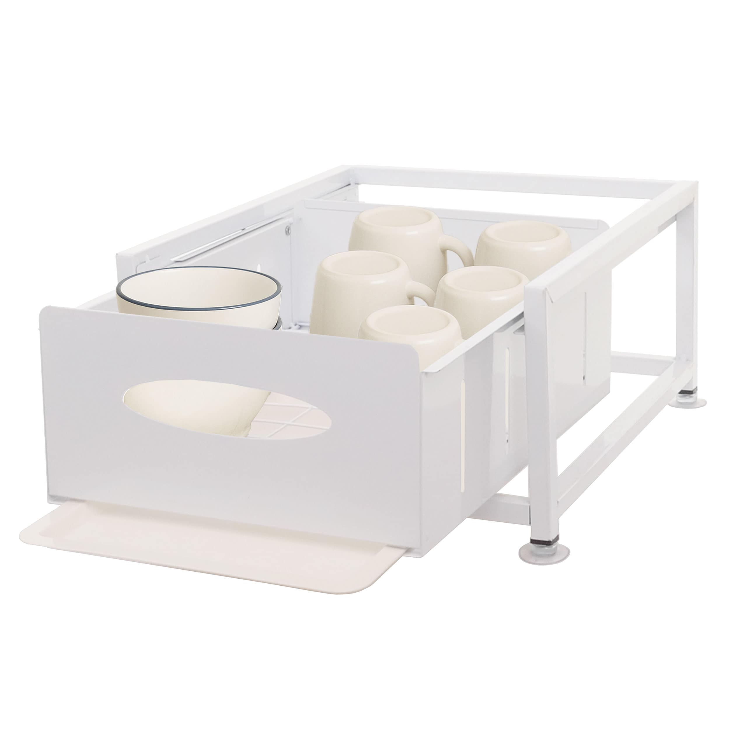 Schrankschublade MCW-N51 mit Tablett, K&uuml;chen-/Geschirrablage Schrankauszug ausziehbar, Metall 19x34x42cm ~ wei&szlig; 