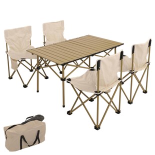 Campingset MCW-N50, Tisch 4x Stuhl Klappstuhl Anglerstuhl faltbar, Metall ~ weiß 