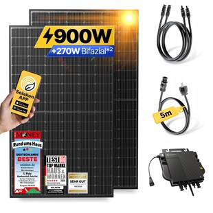 Balkonkraftwerk 900W/800W Solaranlage Steckerfertig WIFI Komplettset Photovoltaik Anlage 800W, Kabellänge: 5m 