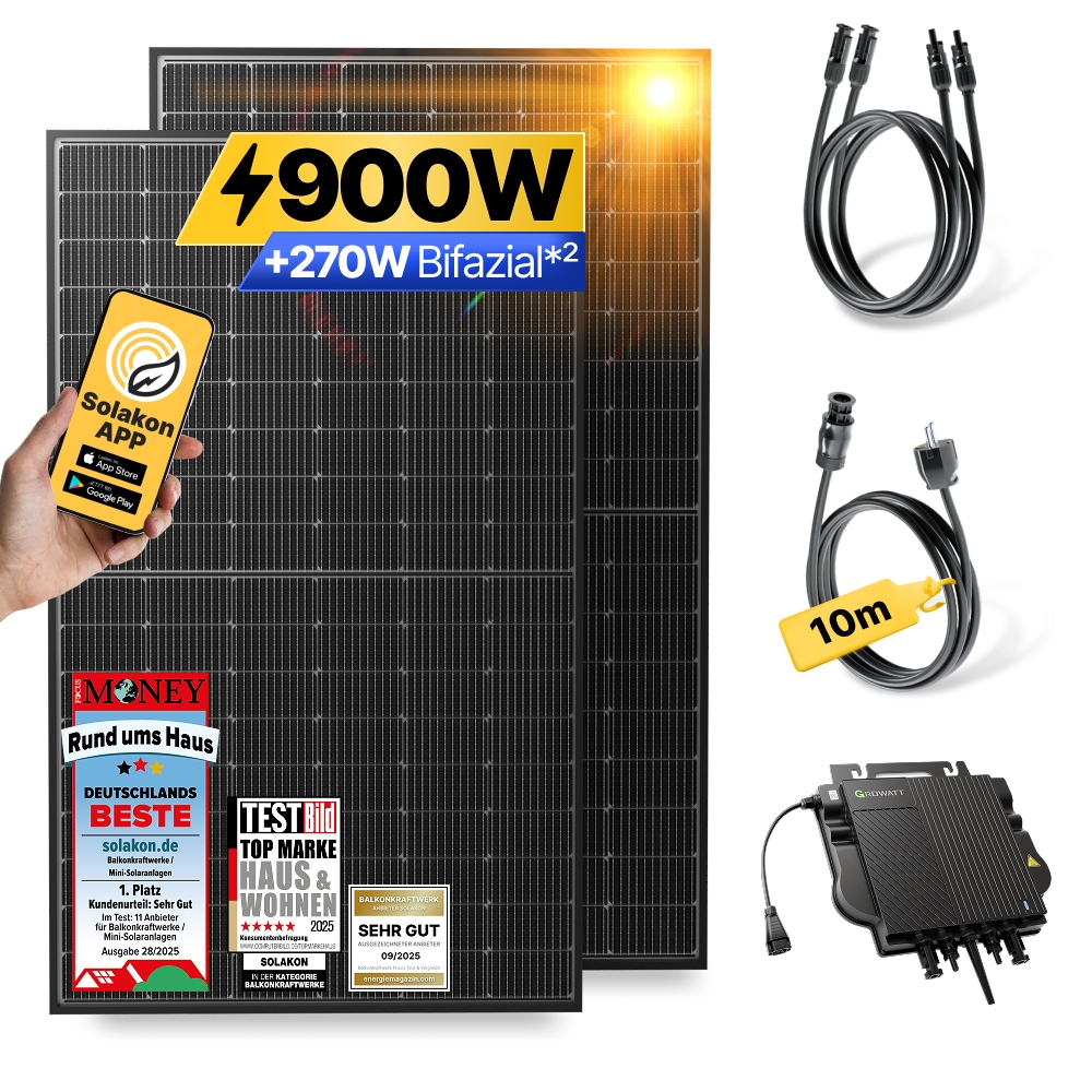 Balkonkraftwerk 900W/800W Solaranlage Steckerfertig WIFI Komplettset Photovoltaik Anlage 800W, Kabell&auml;nge: 10m 