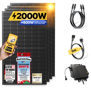 Balkonkraftwerk 2000W/800W Solaranlage Steckerfertig WIFI Komplettset Photovoltaik Anlage 800W, Kabellänge: 5m 